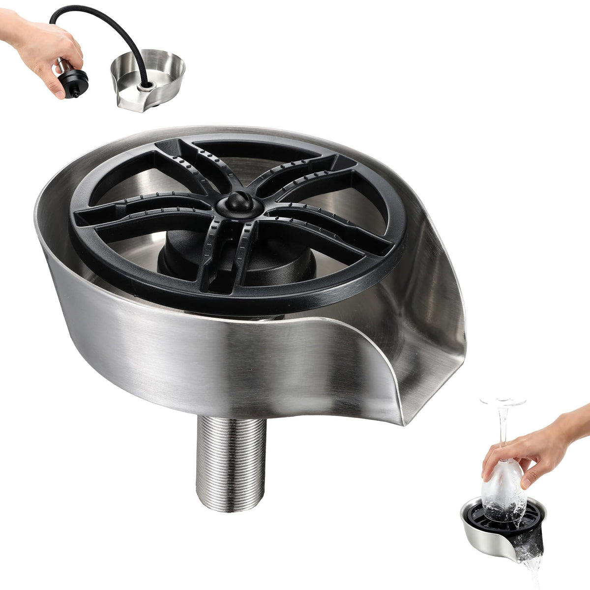 Kitchen Sink Glass Rinser 360° Rotating Cup Washer With Pull Out Spray Gun