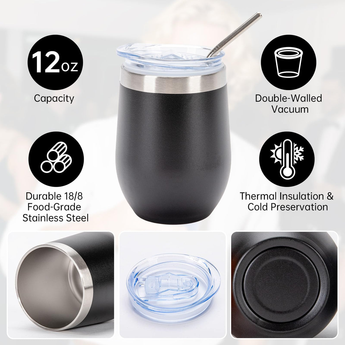 32Pack 12oz Stainless Steel Wine Bulk Tumblers with Lids and Straws (32 Count)