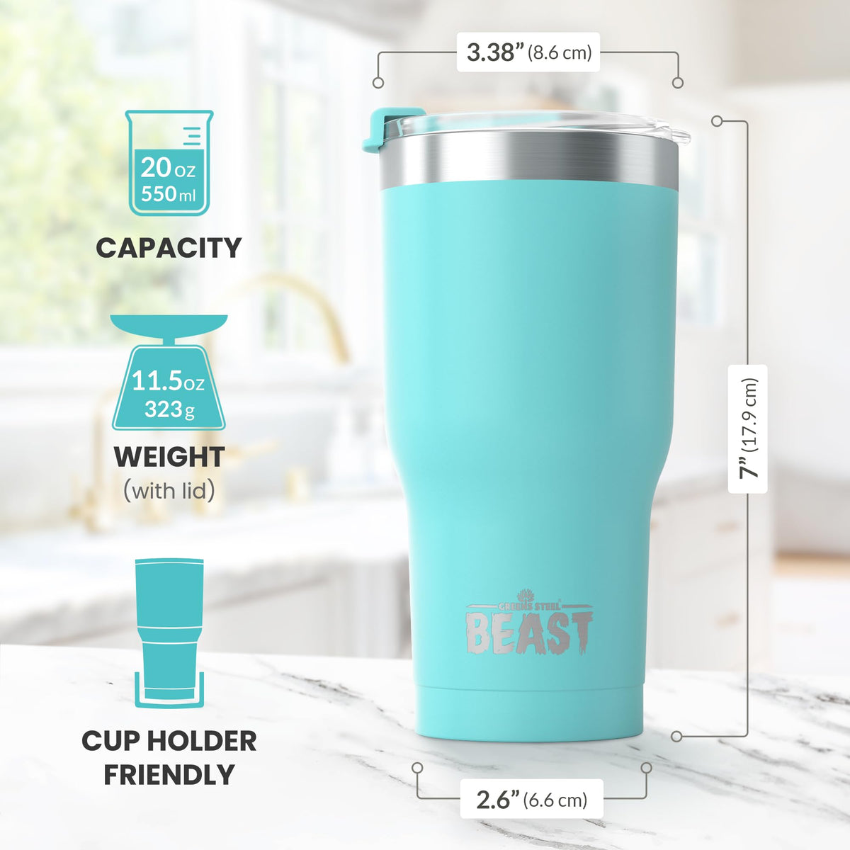 Beast 20 oz Tumbler Stainless Steel Vacuum Insulated Coffee Ice Cup Double Wall Travel Flask