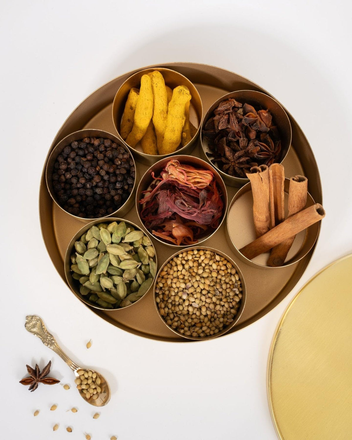 Marble Lotus Handcrafted Brass Masala Dabba