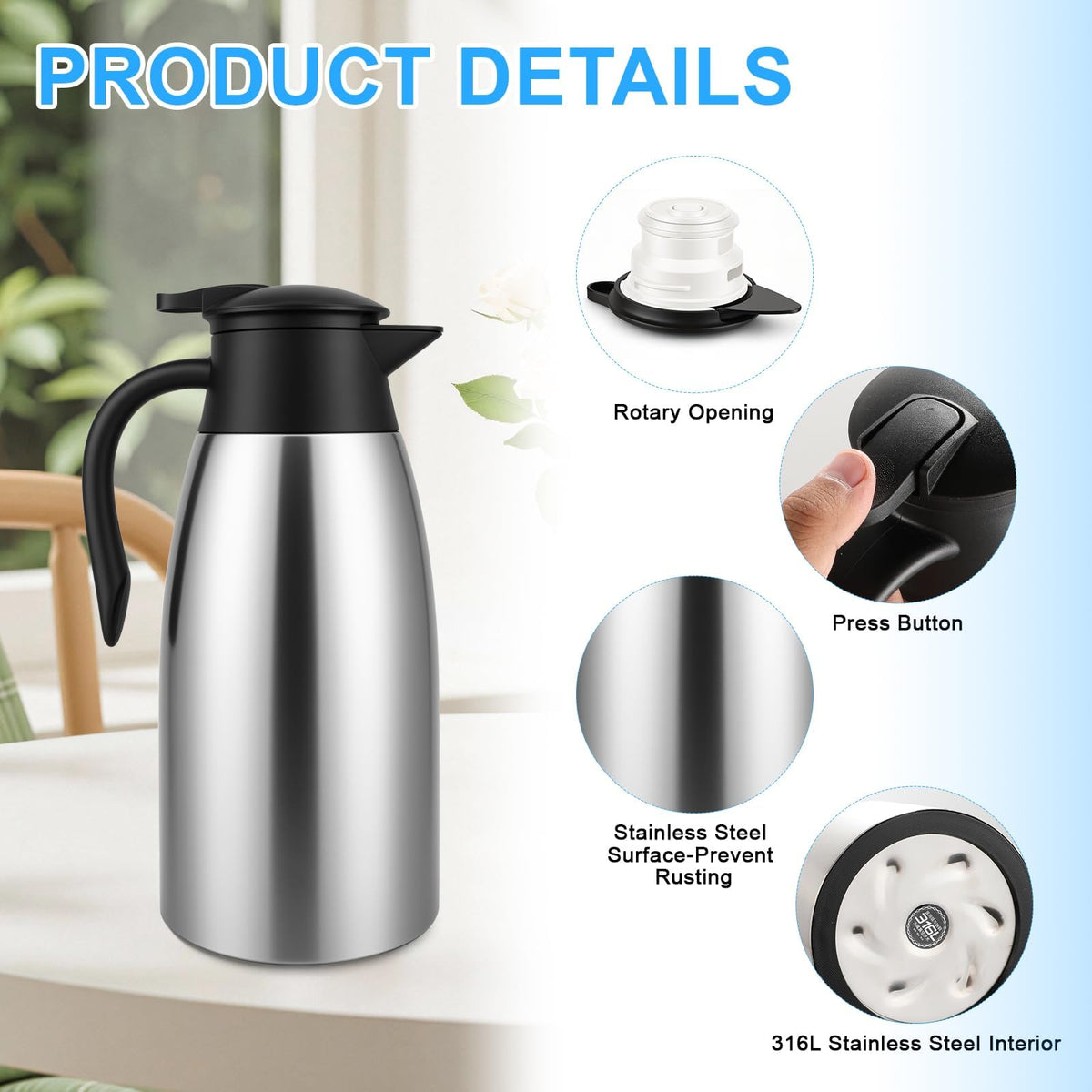 2 PCS 68 Oz Thermal Coffee Carafe with 2 PCS Brushes (2 Count)
