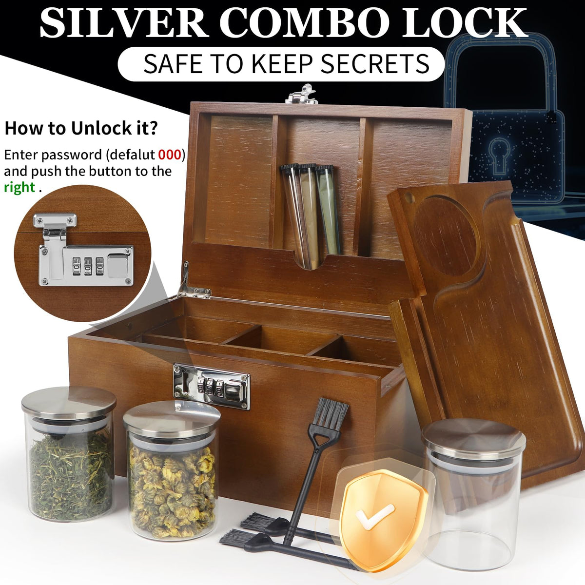 Large Brown Bamboo Box with Combination Lock (3 Count)