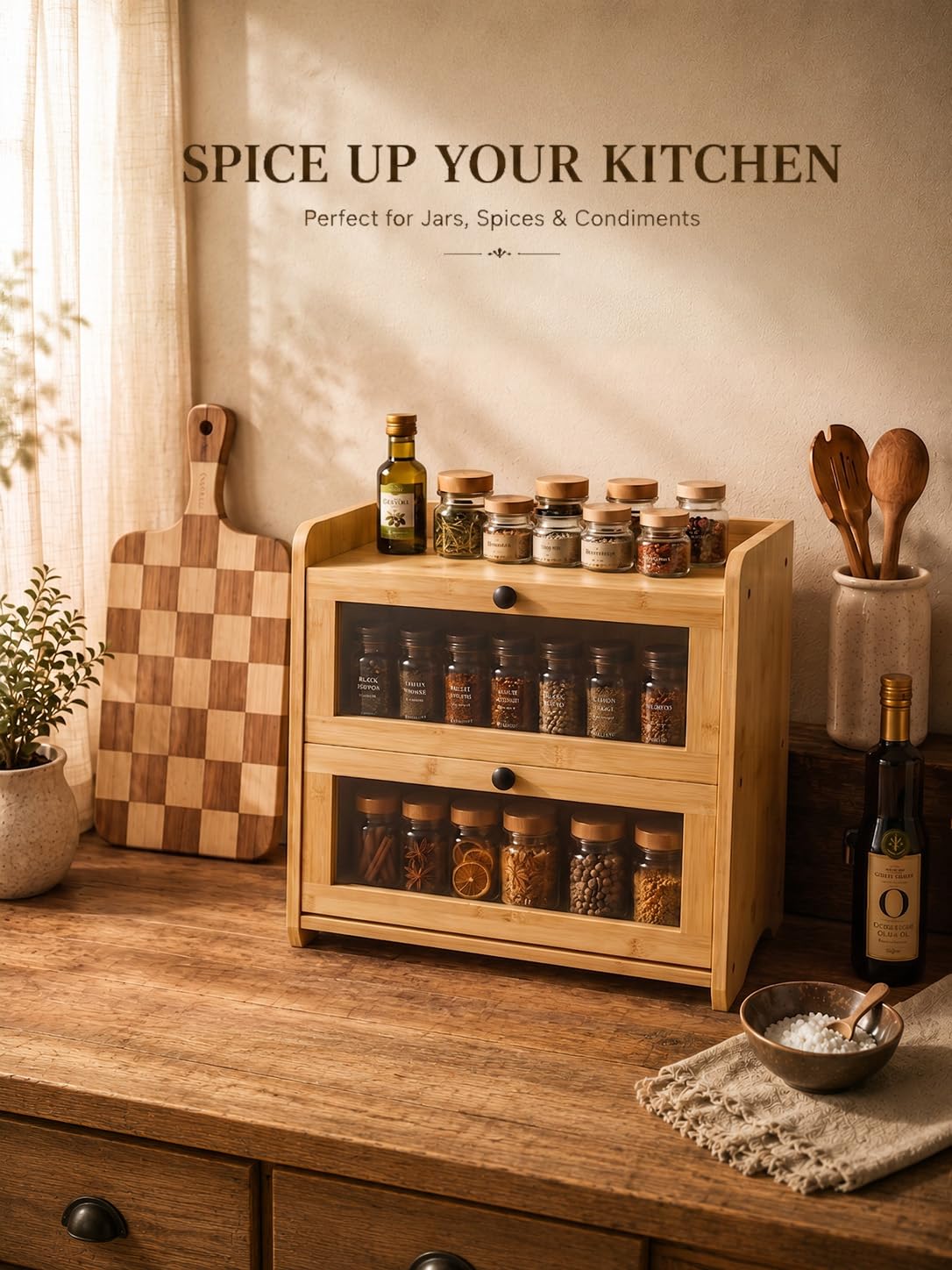 Bamboo Bread Box for Kitchen Countertop