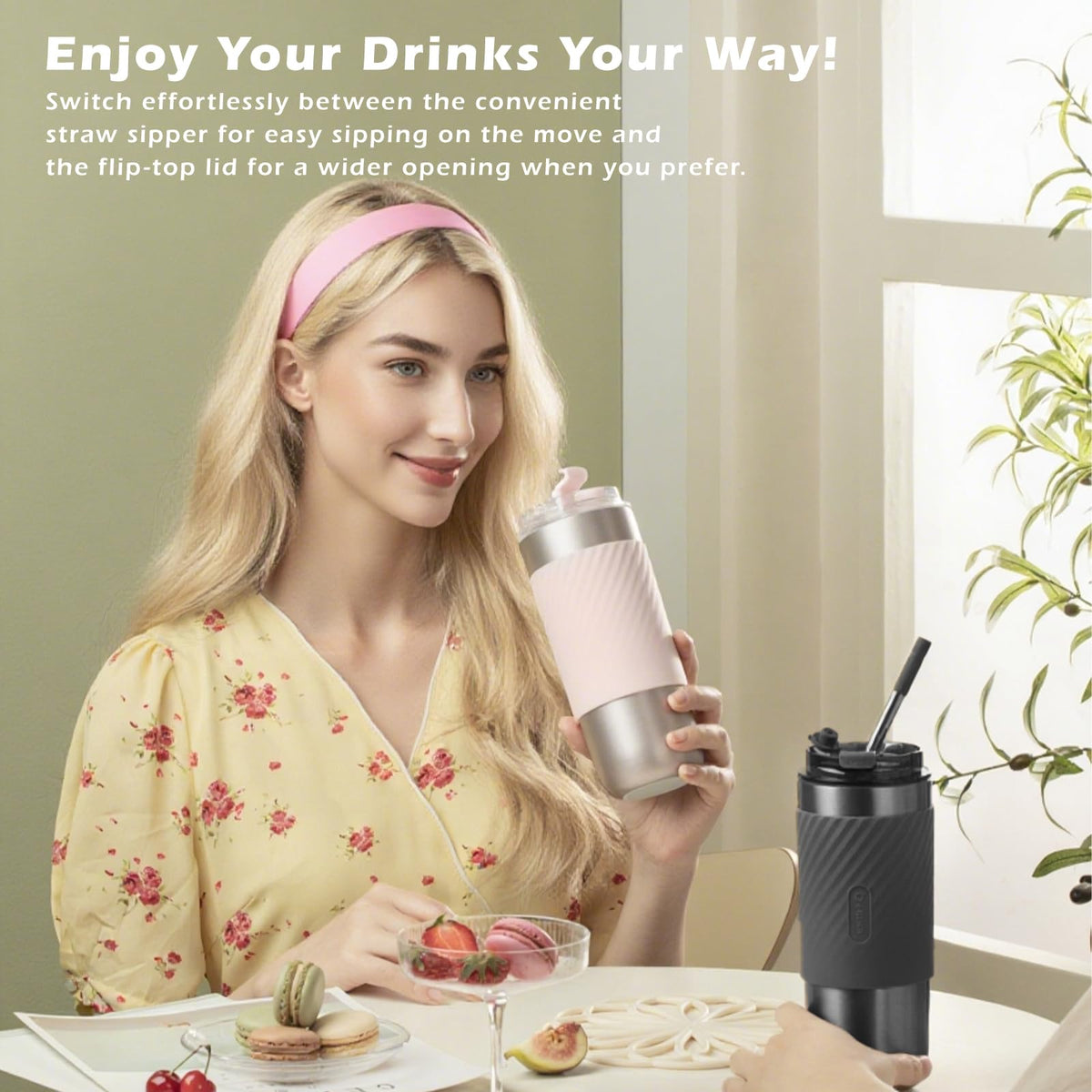 Vacuum Insulated Travel Mug with Lid Infuser and Straw for Coffee 17.5oz