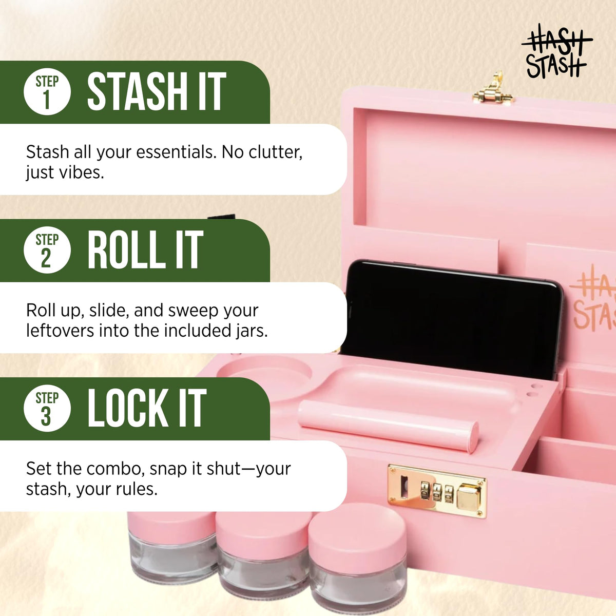 OG Large Bamboo Storage Box with Combination Lock & 3 Jars