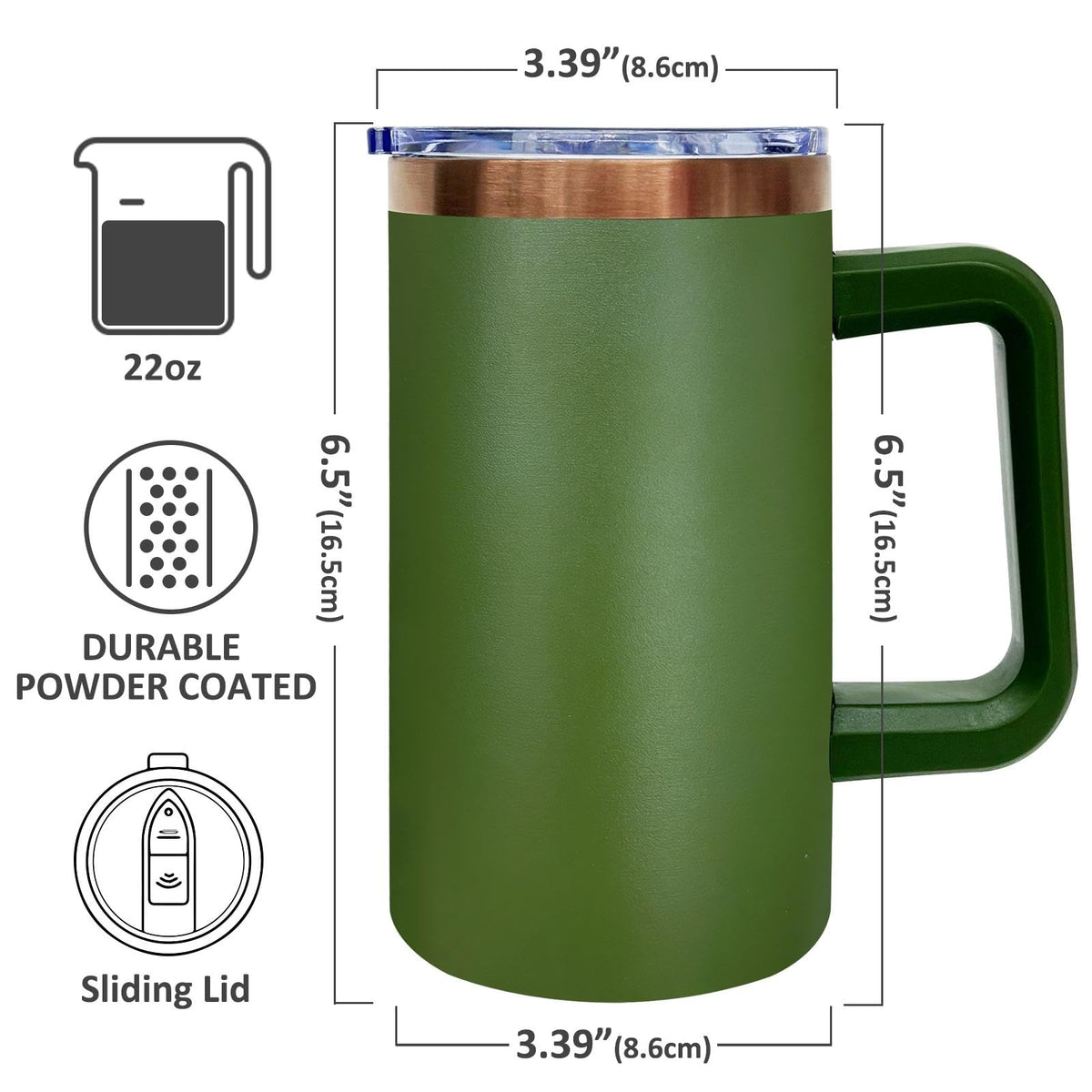 22oz Insulated Coffee Mug Bulk with Handle and Lid Army Green