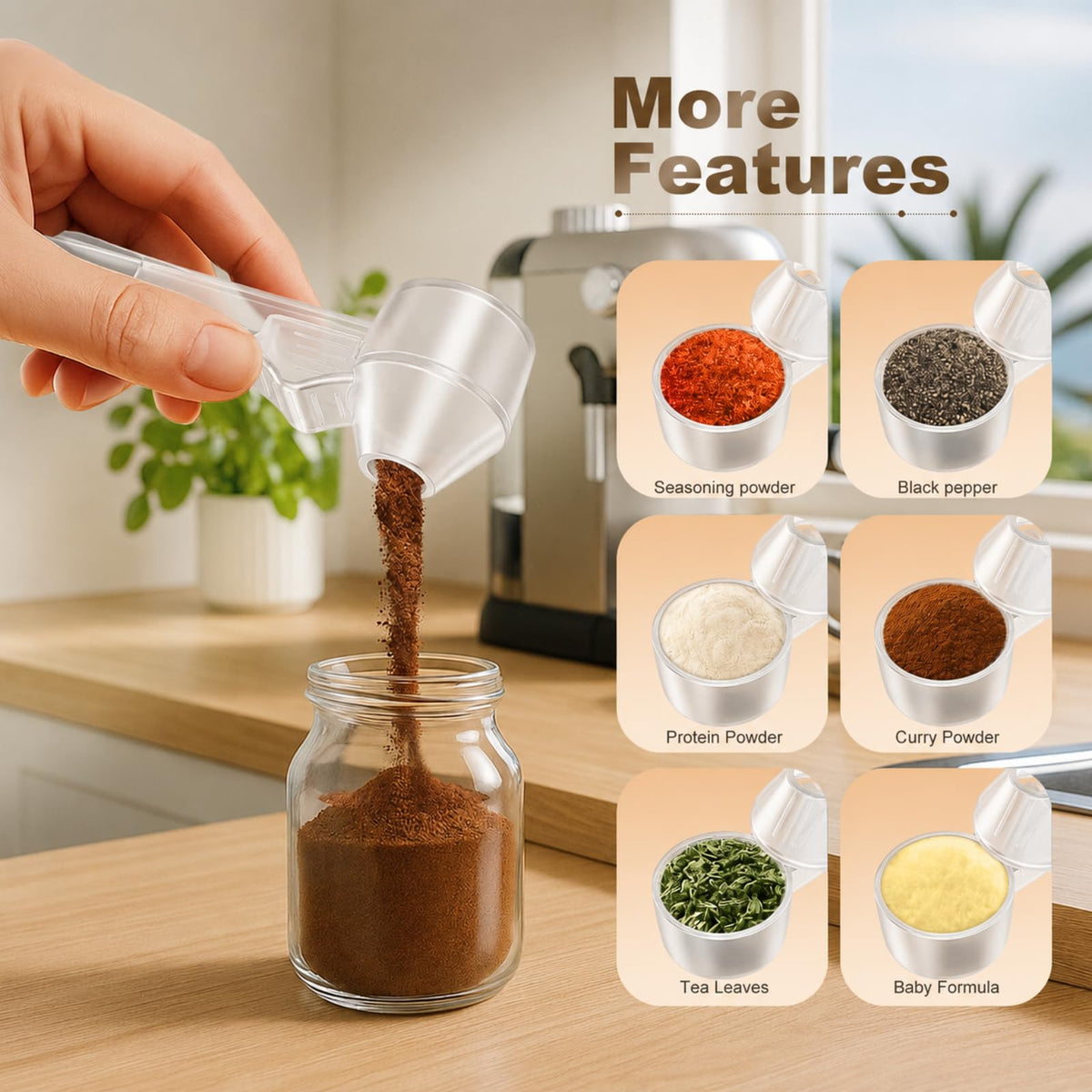 Coffee Scoop with Funnel for Ground Coffee & Protein Powder