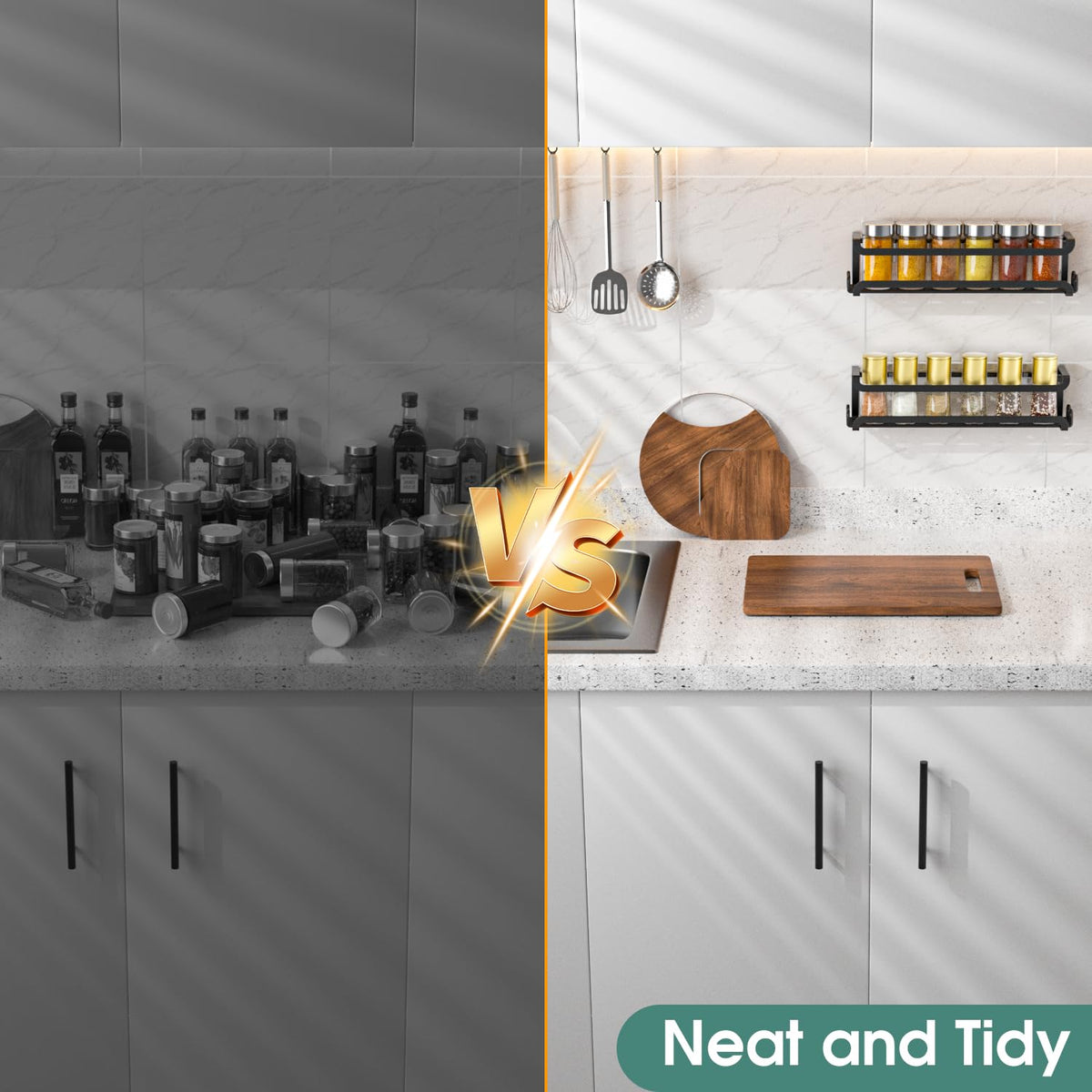 4 Pack Wall Mounted Spice Rack for Kitchen Cabinet (4 Count)