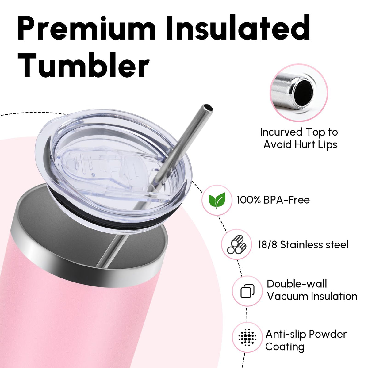 8 Pack Skinny Tumblers with Lid and Straw