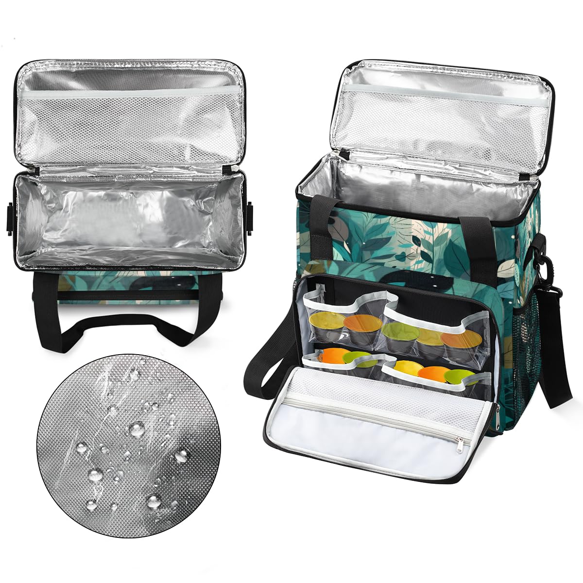 Turquoise Teal Leaves Coffee Maker Carring Bag Travel Carrying Storage Tote Bag Compatible with Keurig K