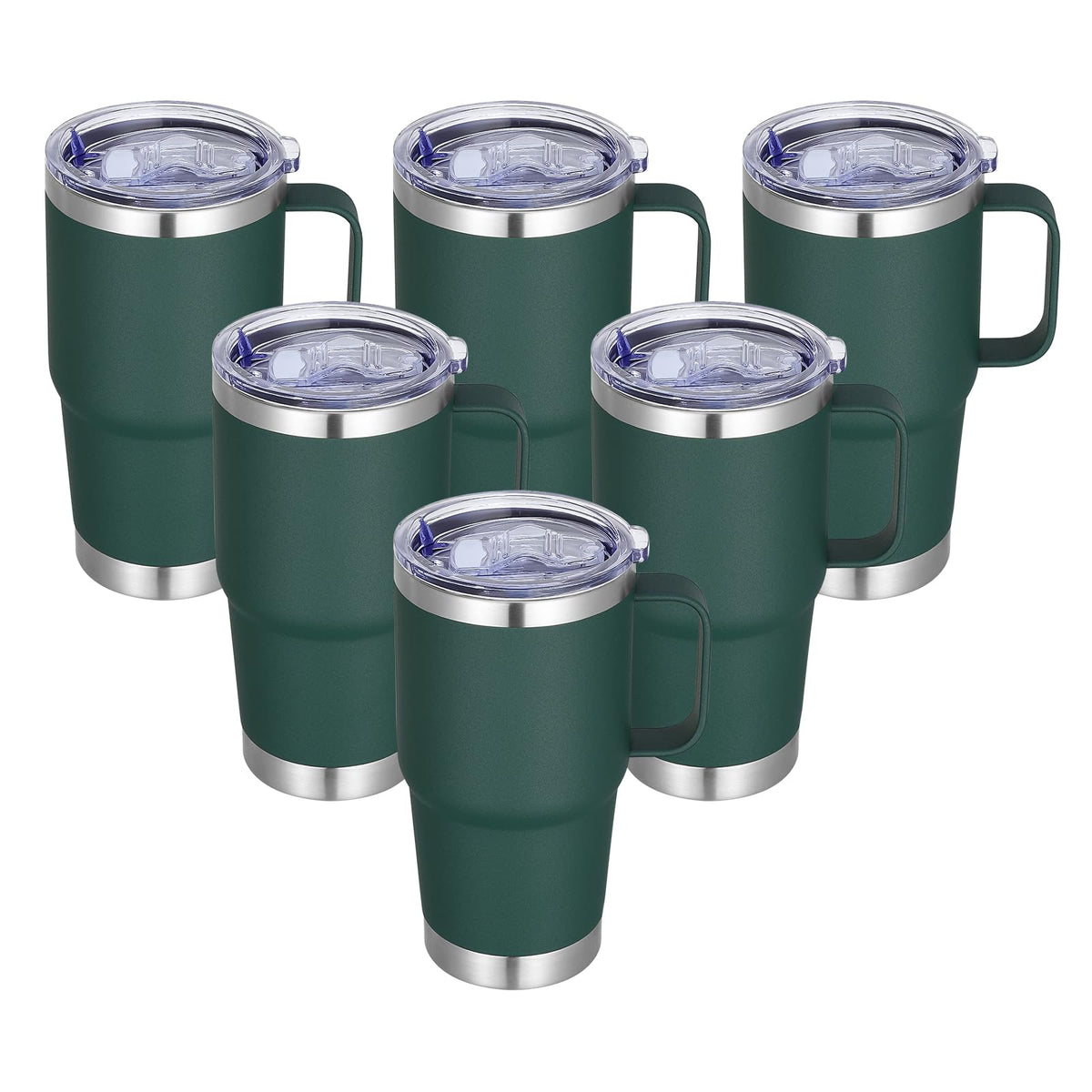 20 oz Stainless Steel Tumbler with Handle Bulk Metal Insulated Tumblers Travel Coffee Mug with Handle Double Wall Tumbler Cup with Lid and Straw (6 Count)