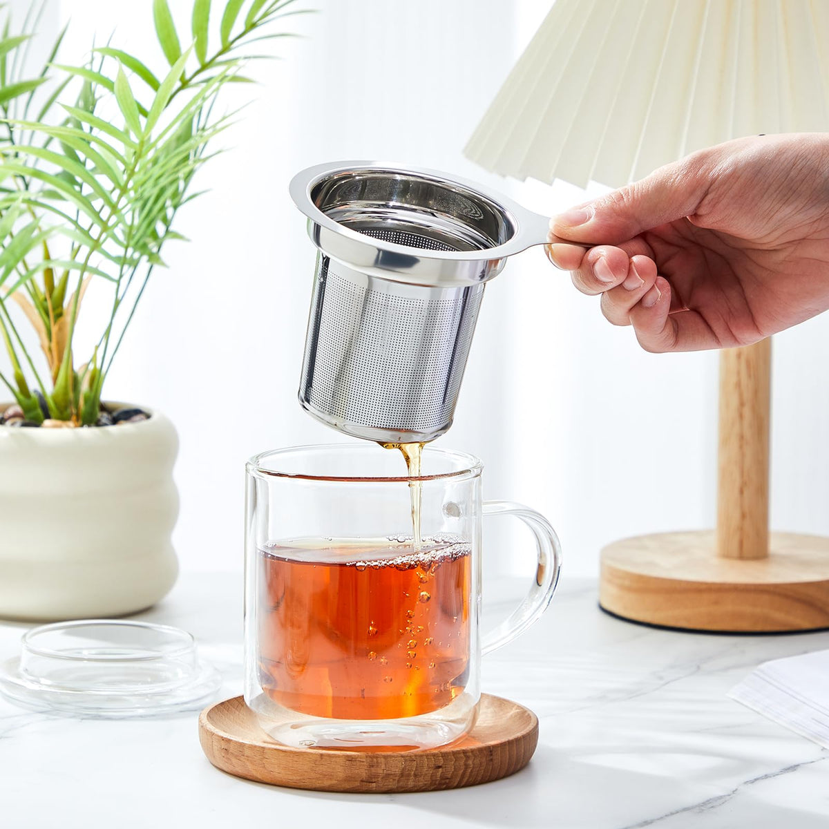 2 Pack Glass Tea Infuser Cup with Lid (2 Count)