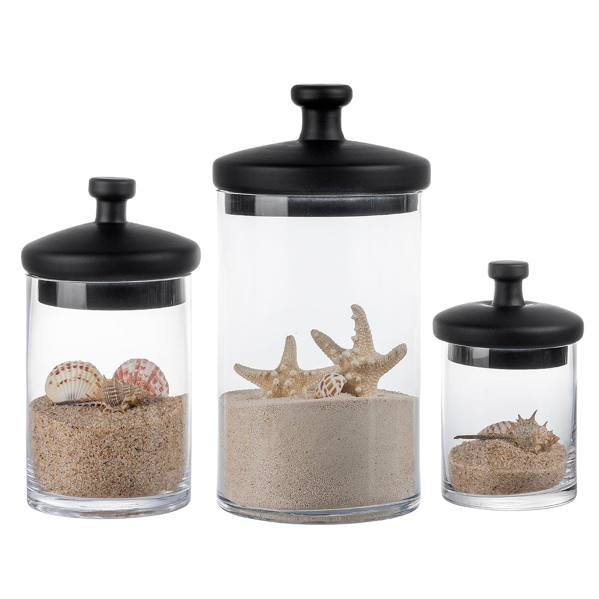 Glass Apothecary Jars with Black Lids (3 Count)