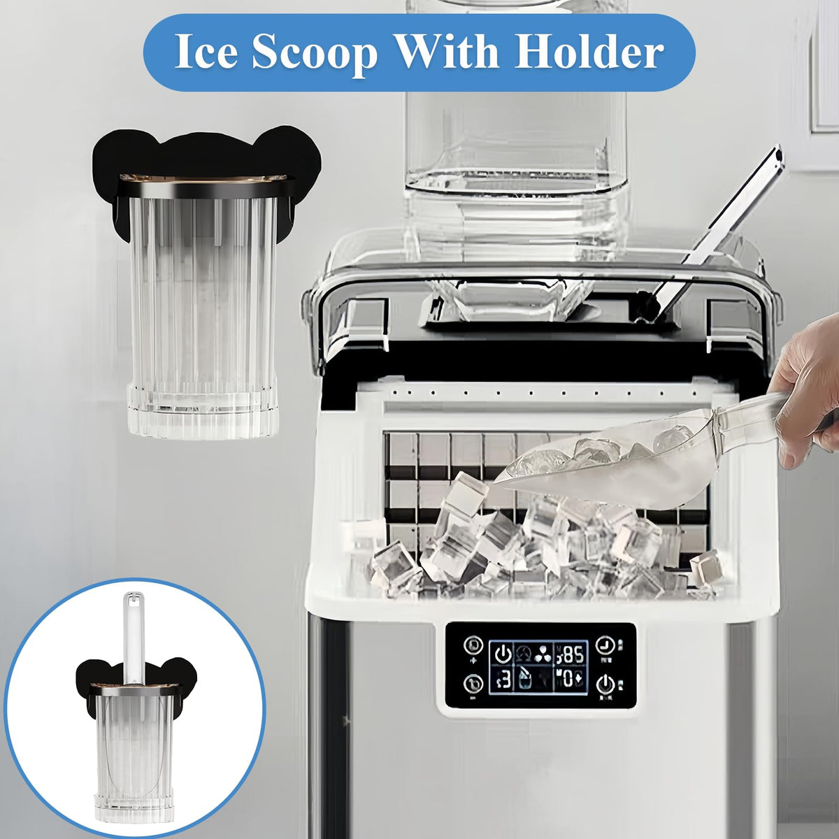 Plastic Ice Scoop with Holder for Freezer Kitchen Countertop Ice Maker