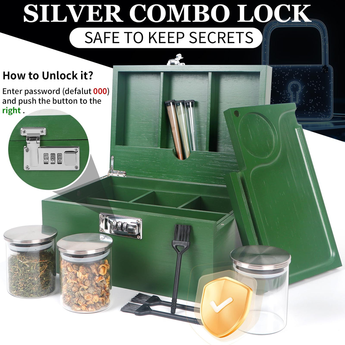 Large Green Bamboo Box with Combination Lock (4 Count)