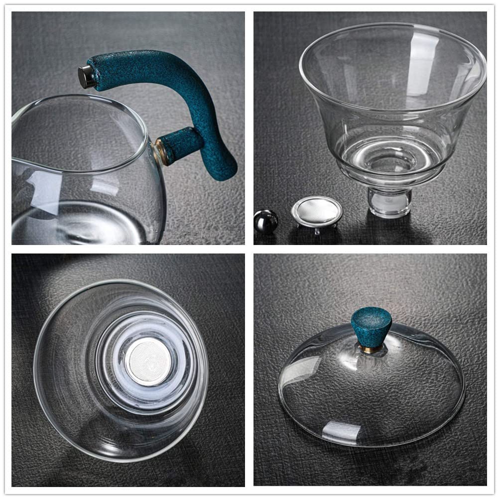 Heat resistant Kungfu Glass Tea Set with Heater Attract Water Diversion Rotating Cover Bowl Lazy Semi