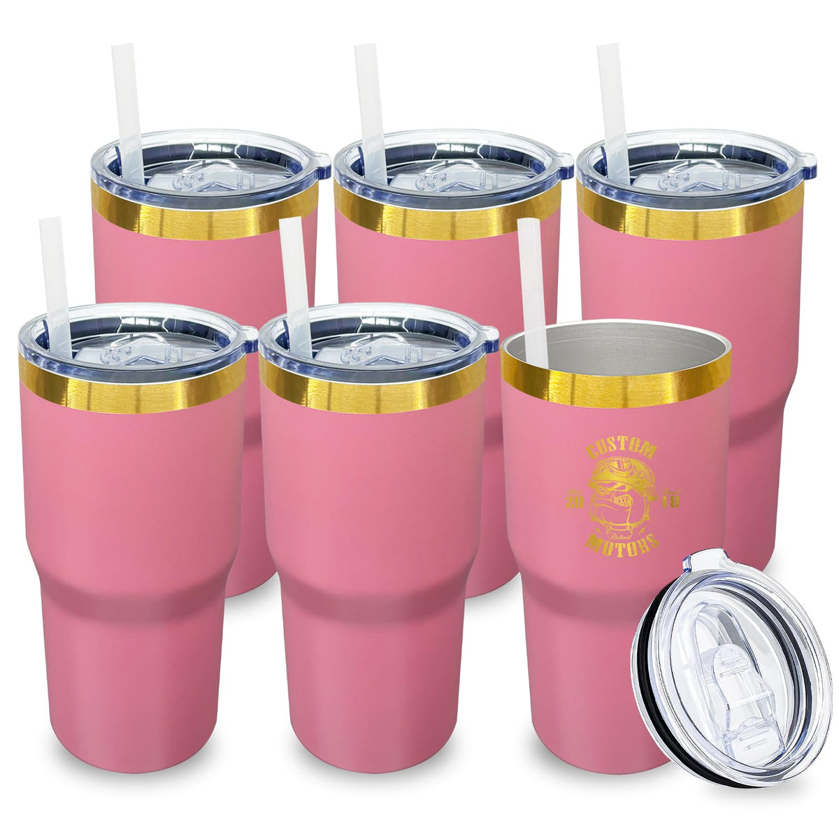 20 oz Tumbler Bulk Stainless Steel Tumblers with Lids and Straws Pink (6 Count)