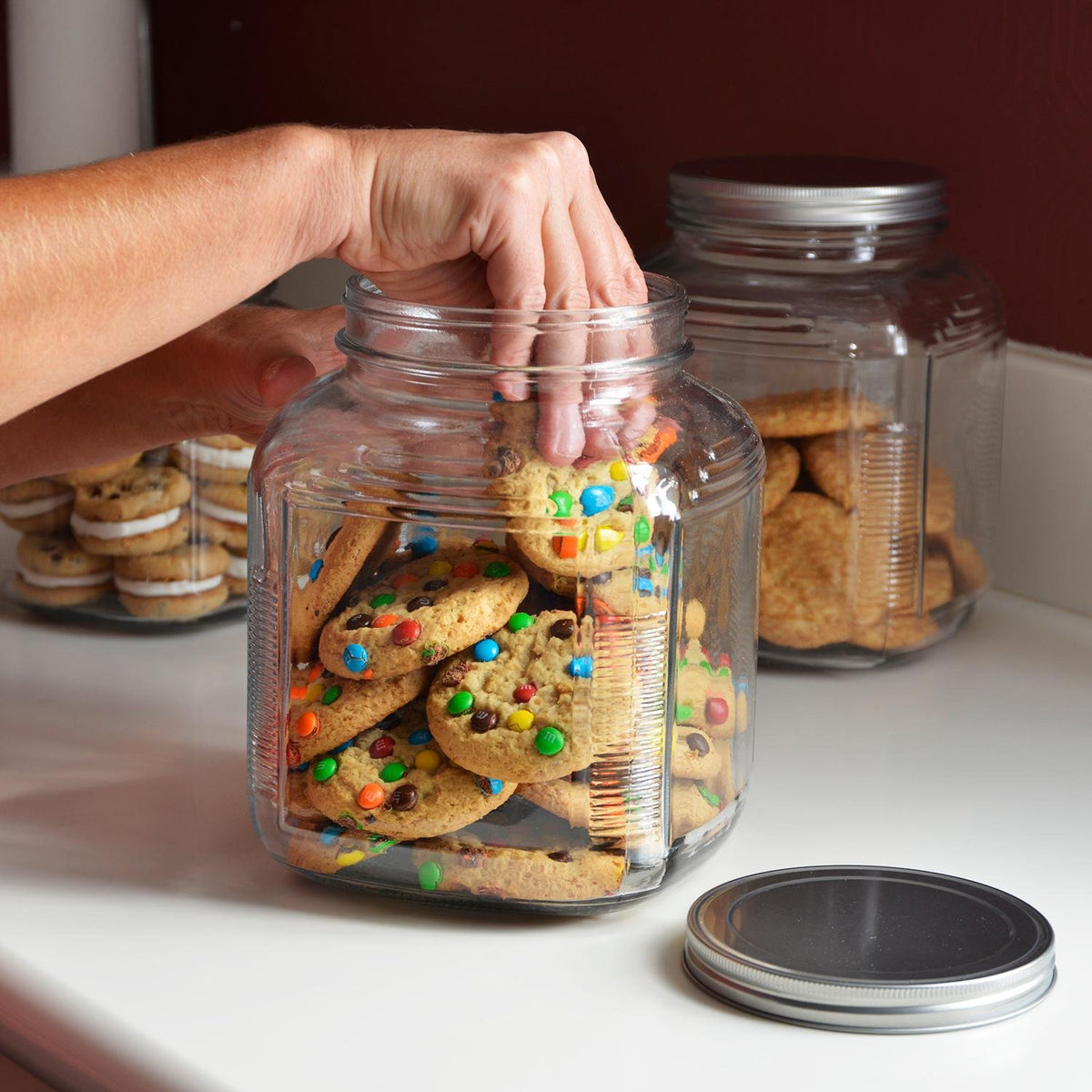 2 Quart Cracker Jar with Brushed Aluminum Lid (4 Count)