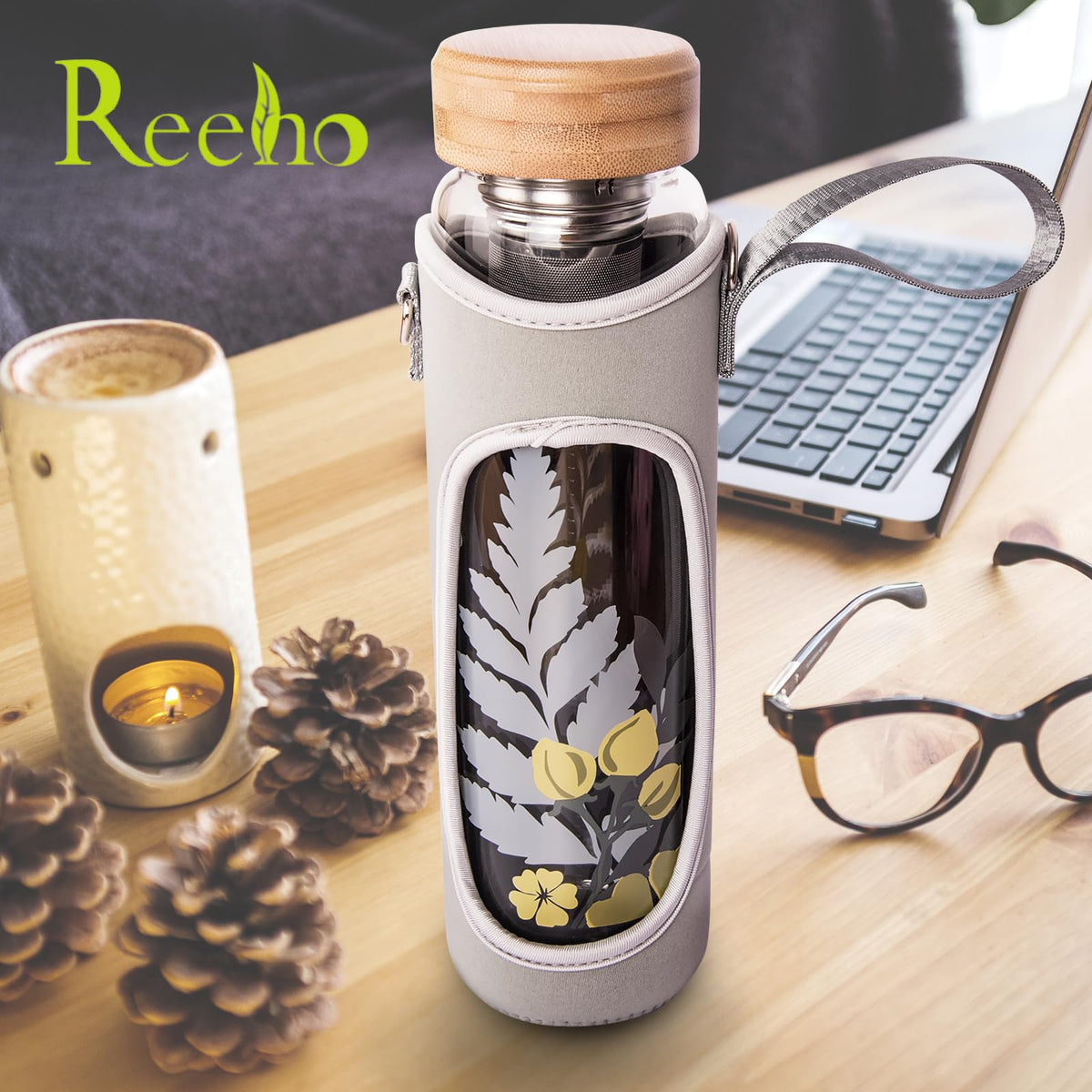 32oz Borosilicate Glass Water Bottle with Tea Infuser