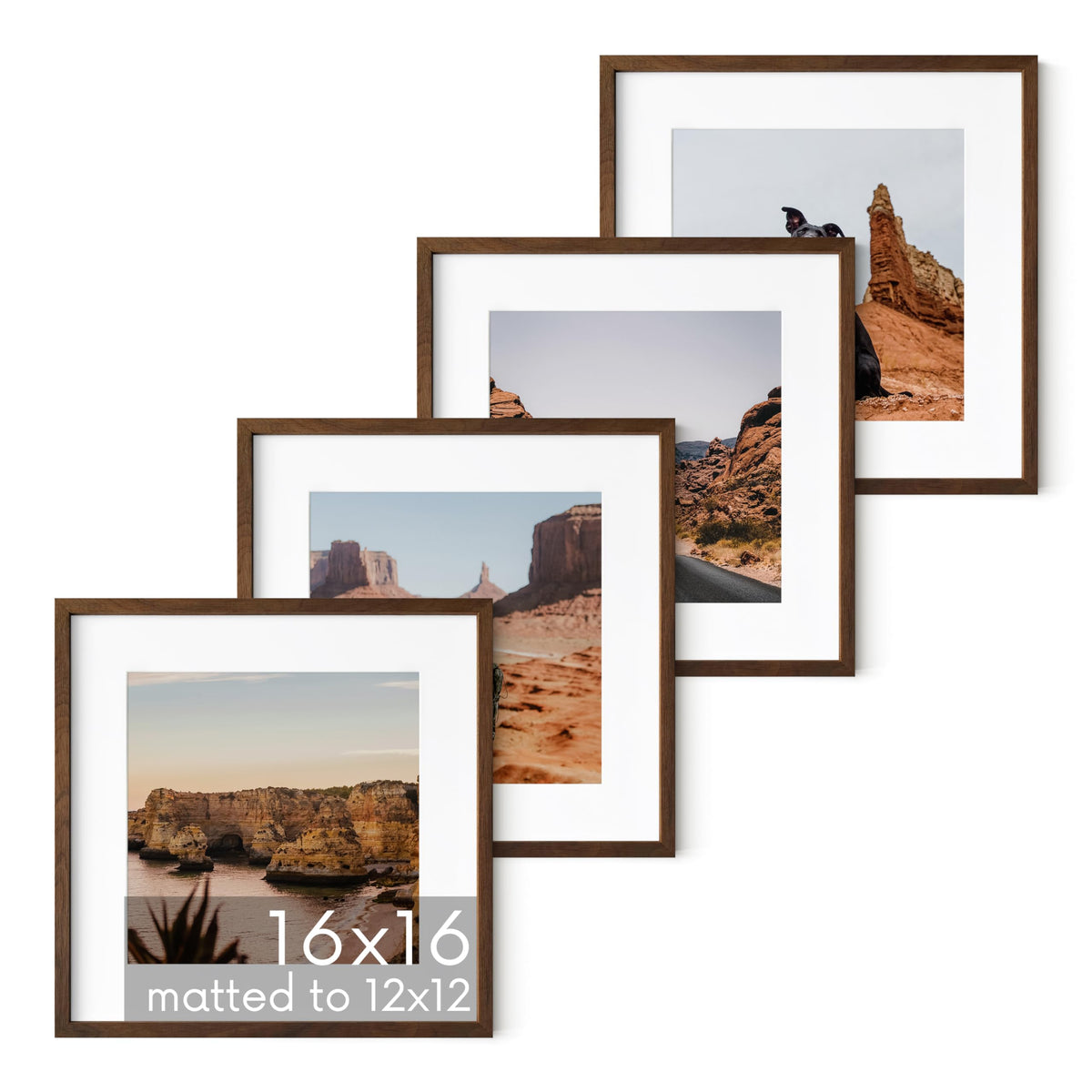 Walnut Square Frames Set of 4 (4 Count)