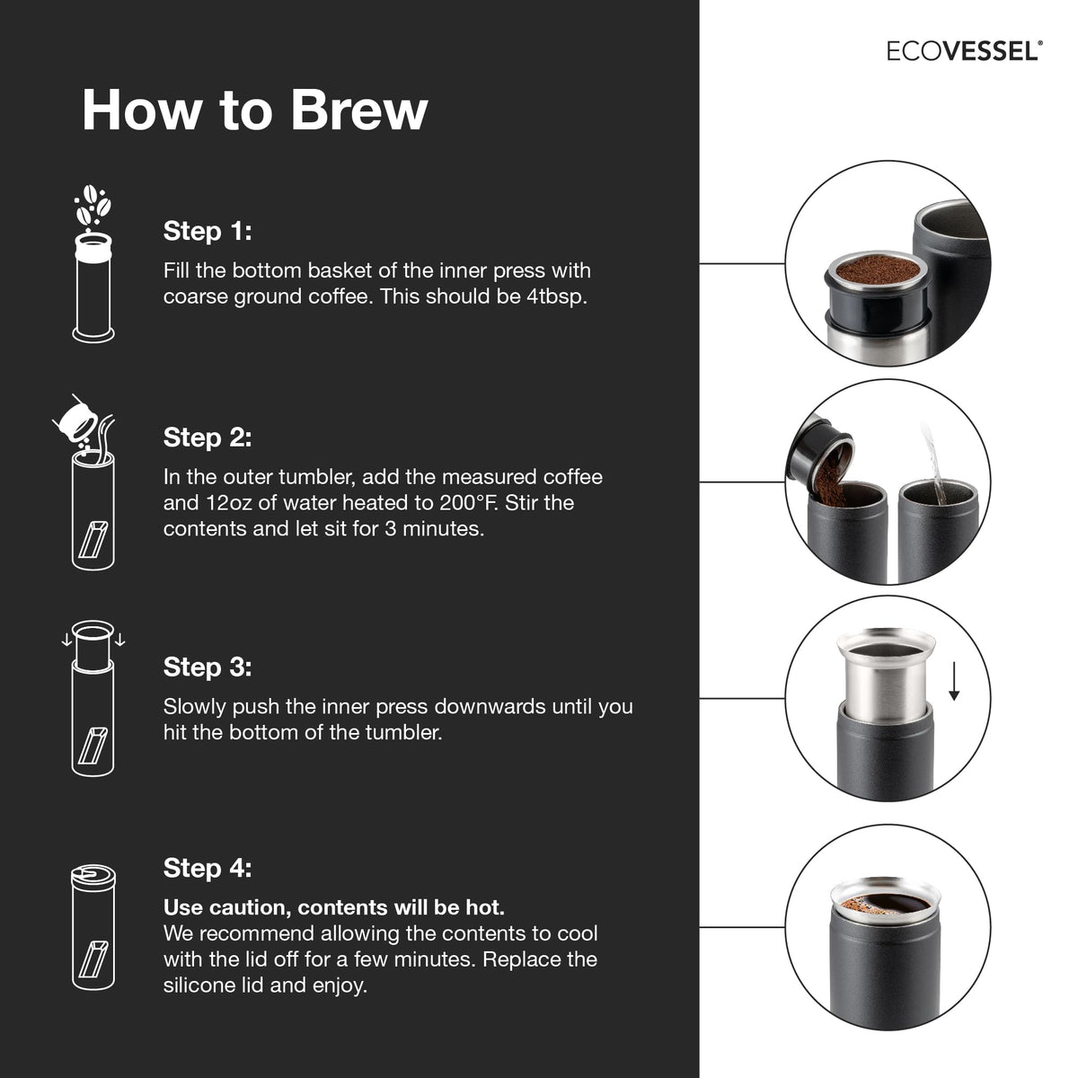Travel 14 oz On the Go Insulated French Coffee Press Black