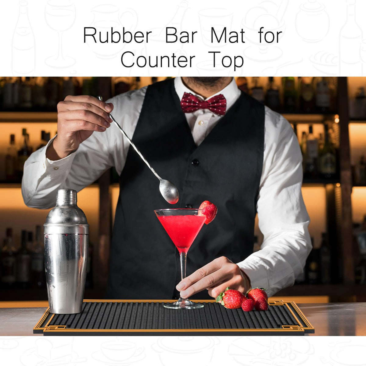 4 Pcs 18 x 12 Inch Bar Mat Non Slip Rubber Mat with Gold Border Durable Stylish Spill Cocktail Service Coffee Mats for Restaurants Barbershop Clippers Bartending (4 Count)