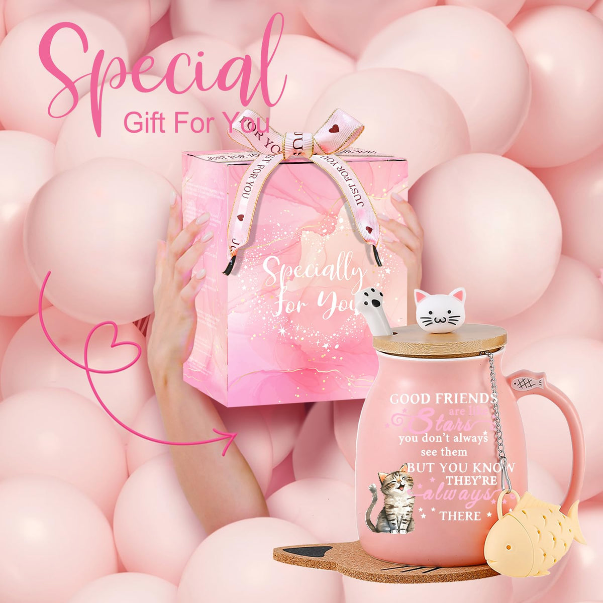Friendship Gifts for Women Cat Mug Unique Birthday Gifts for Women Cute Stuff Kawaii Tea Cup Christmas Gift Bestie Friend Gift For Woman Cat Lovers hemed Gifts for BFF Coworker Sister