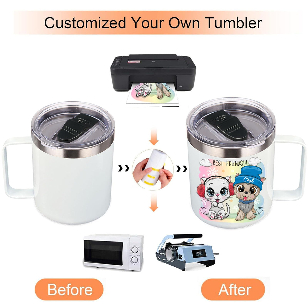 14oz sublimation Insulated Stainless Steel Coffee Mug with Lid Bulk 2 Pack (2 Count)