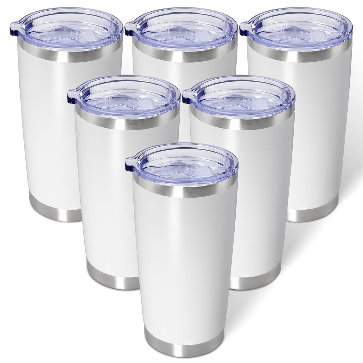 20oz Tumbler with Lid Stainless Steel Tumblers Insulated Mug White 6P (6 Count)