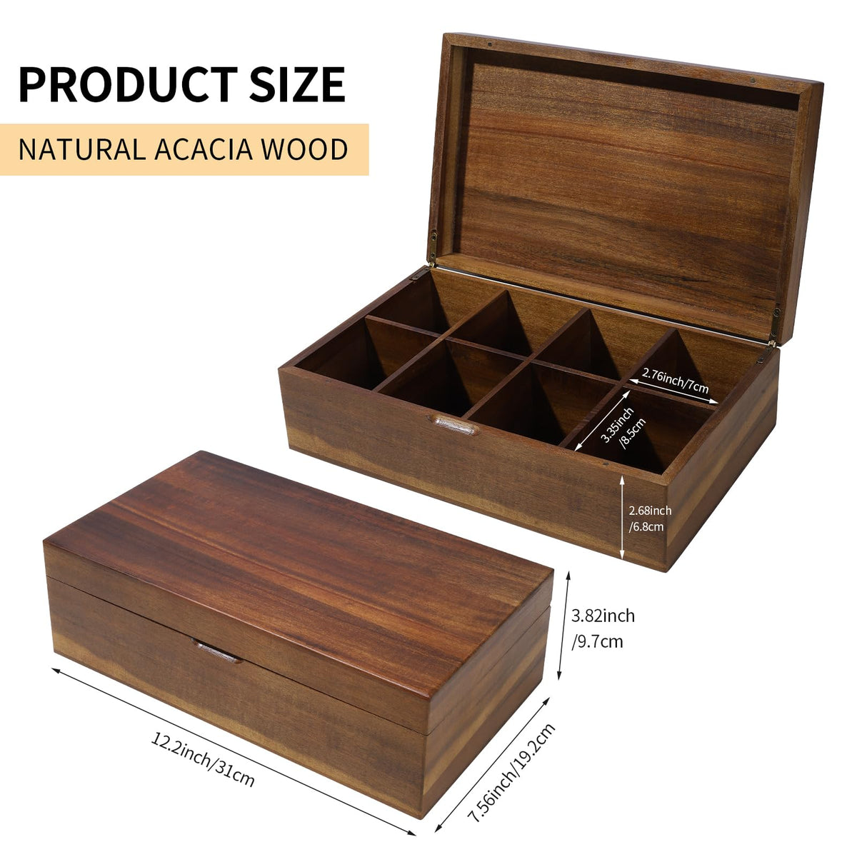 Acacia Wooden Tea Bag Organizer with Magnetic Lid