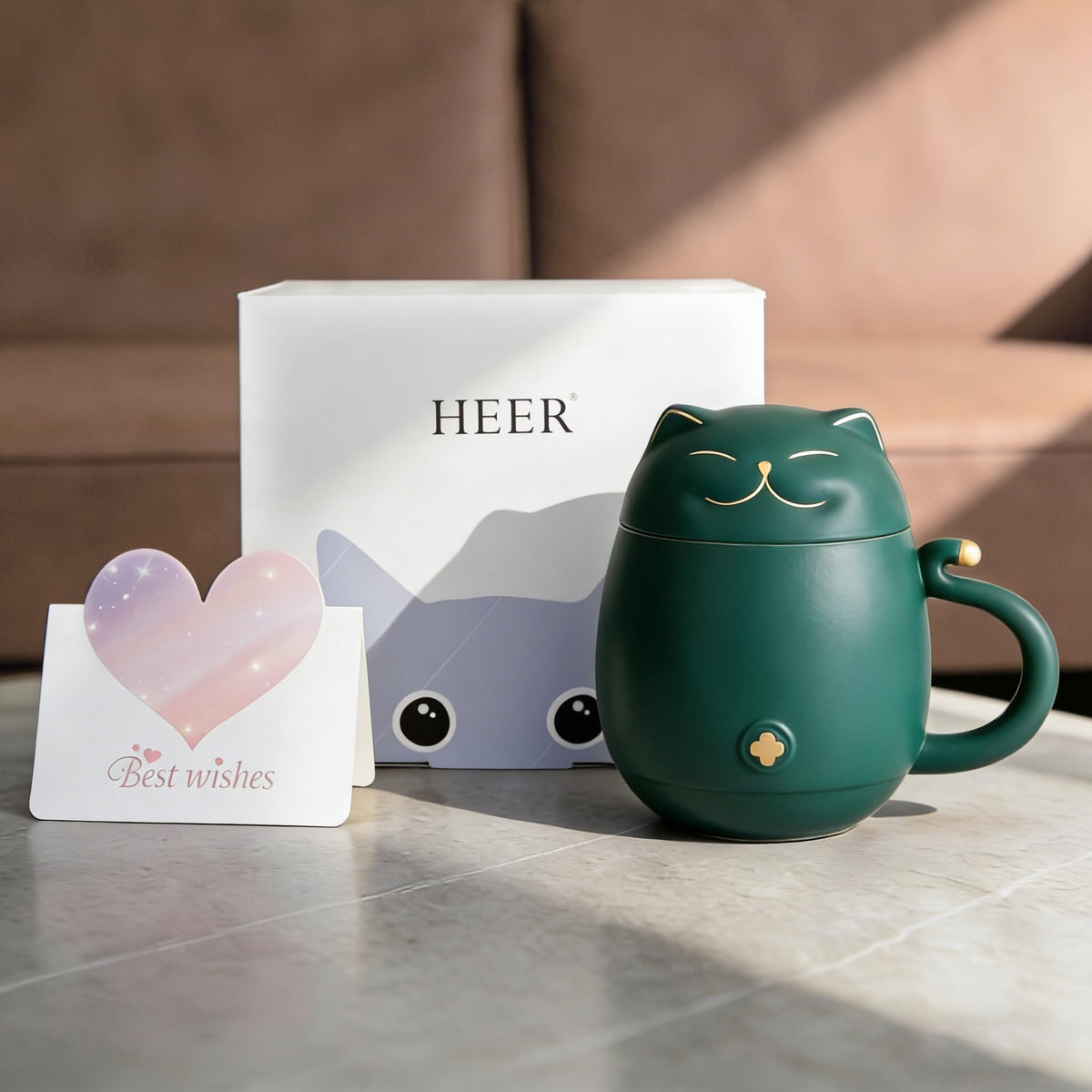 Ceramic Cat Tea Cup 10oz with Infuser and Lid