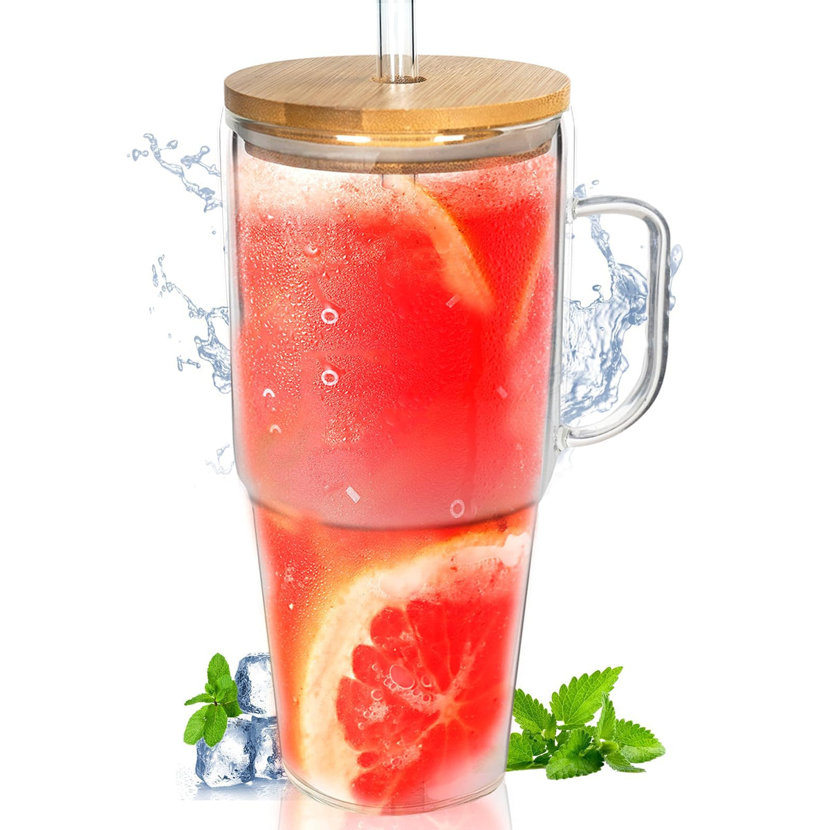 Glass Cups with Lids and Straws