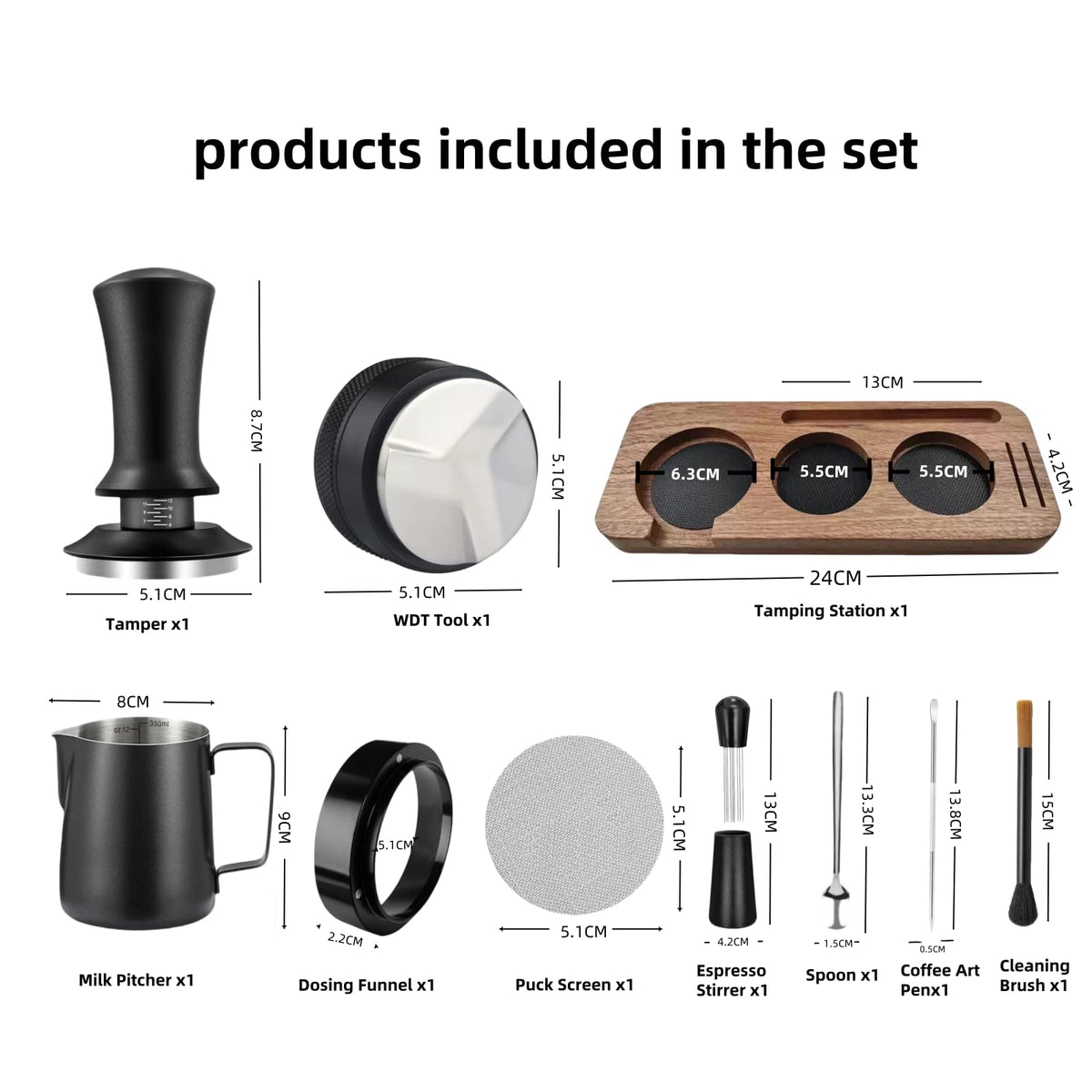 10PCS Espresso Accessories Kit 51mm Coffee Tamper Set with frothing pitcher