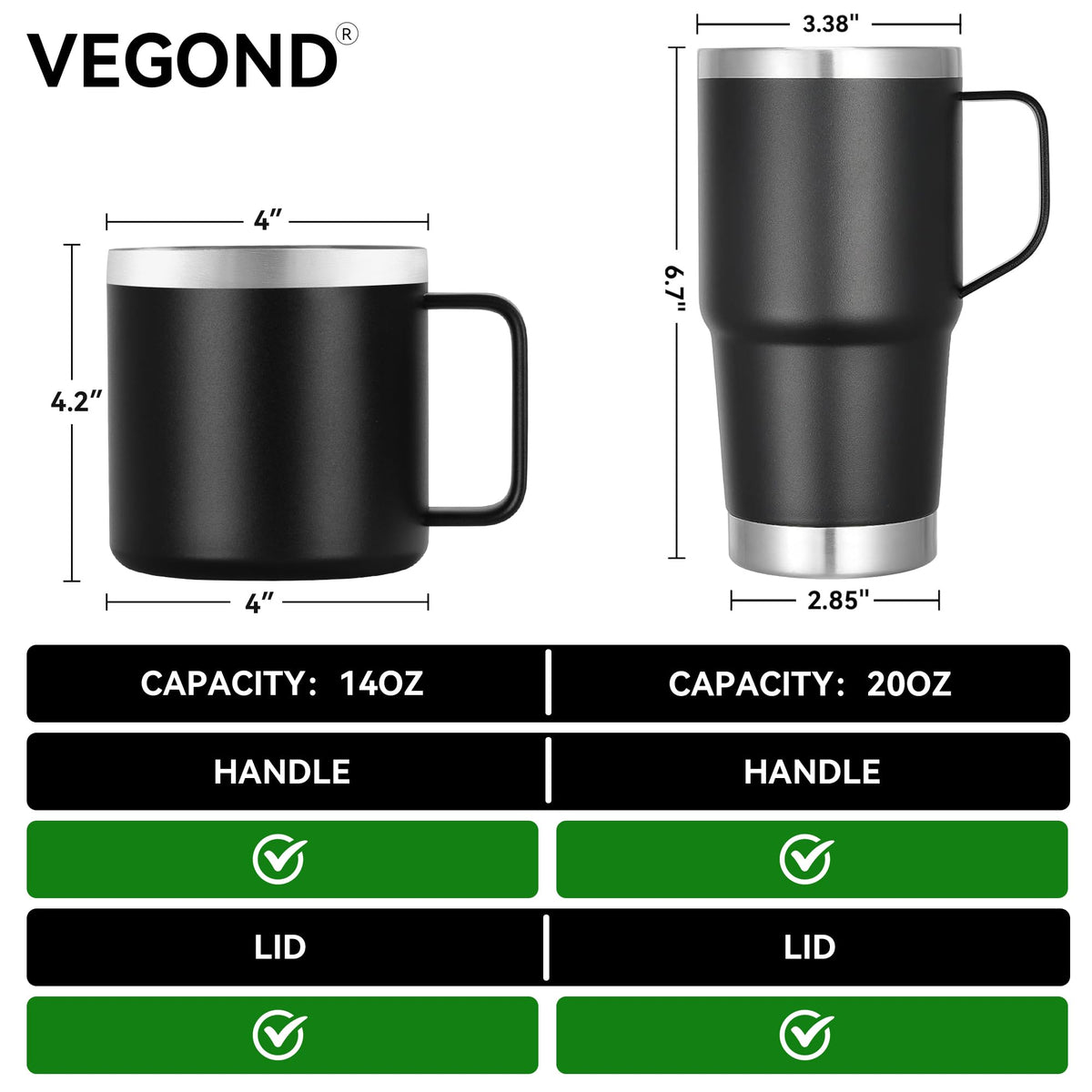 14 oz Insulated Coffee Mug with Handle