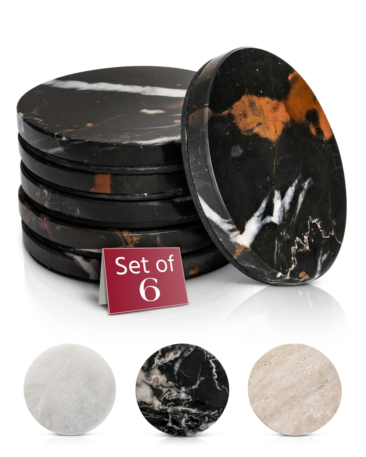 Black Marble Coasters Set of 6 with Non (6 Count)