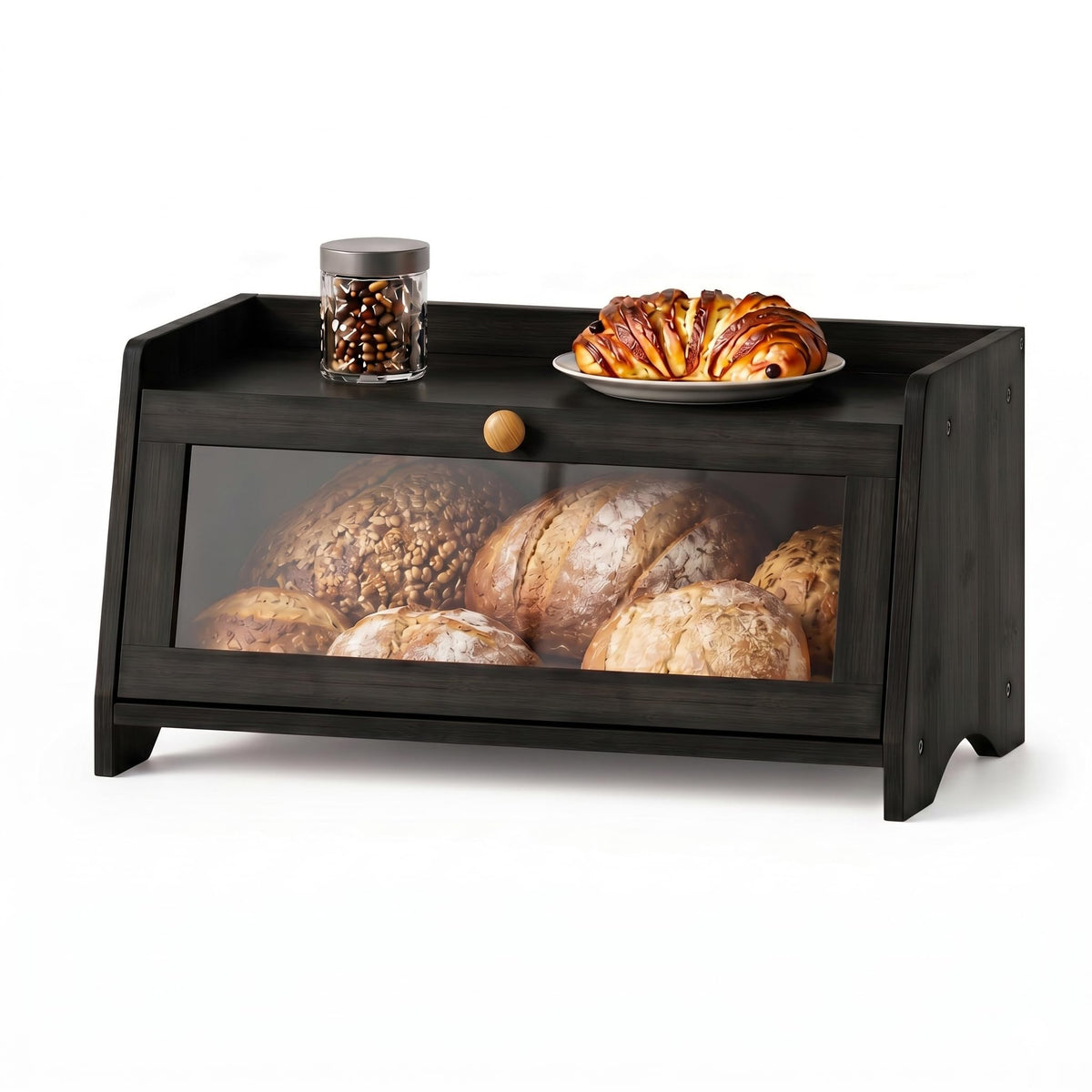 Black Bread Box for Kitchen Countertop