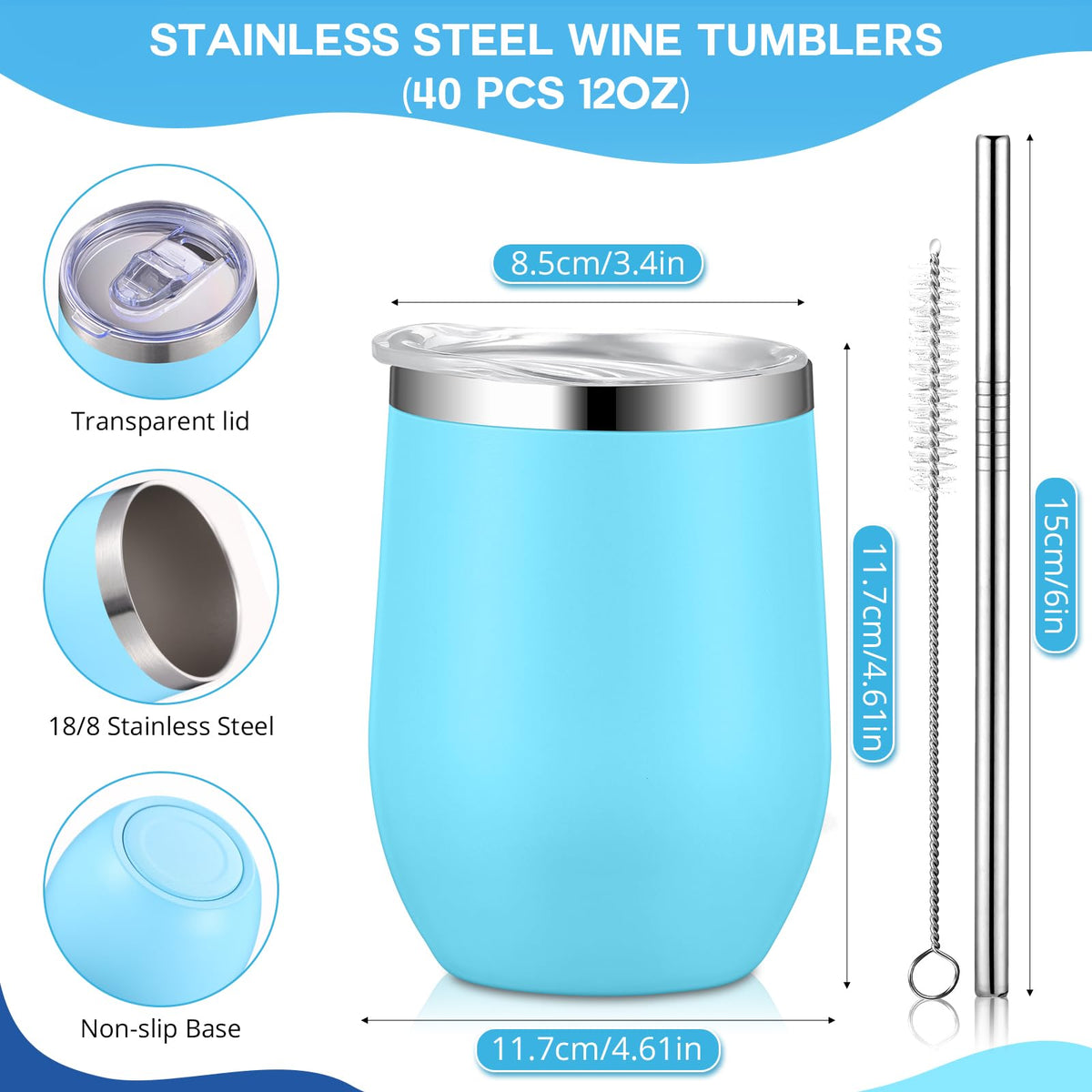 40 Pack Insulated Wine Tumblers Bulk 12oz (40 Count)