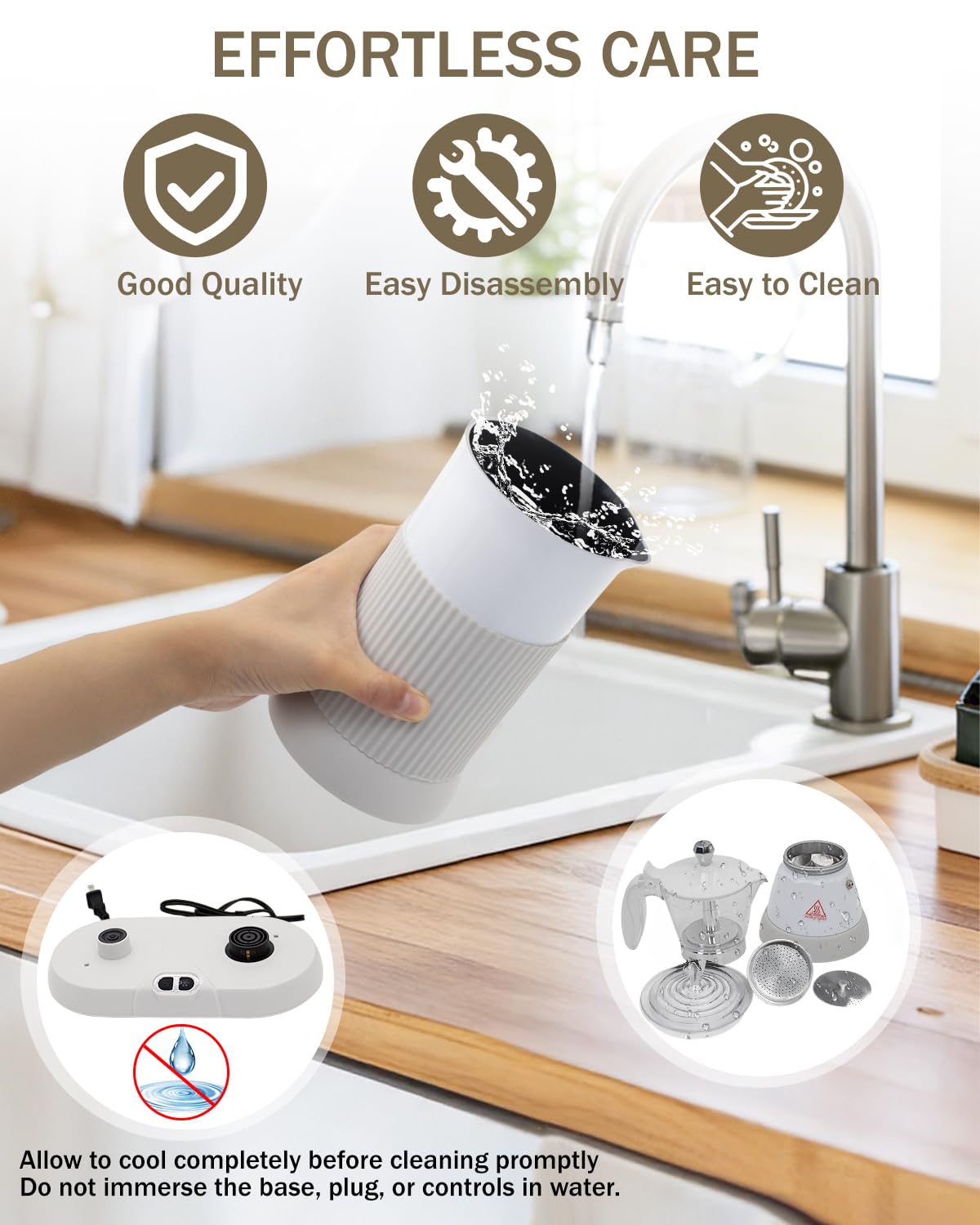 2-in-1 Milk Frother Electric Foam Maker and Moka Coffee Maker Espresso Maker 110V Electric Base Aluminum Frother Moka Pot 5oz 150ml Frothing Easy Brewing Latte Cappuccino Home Gift White