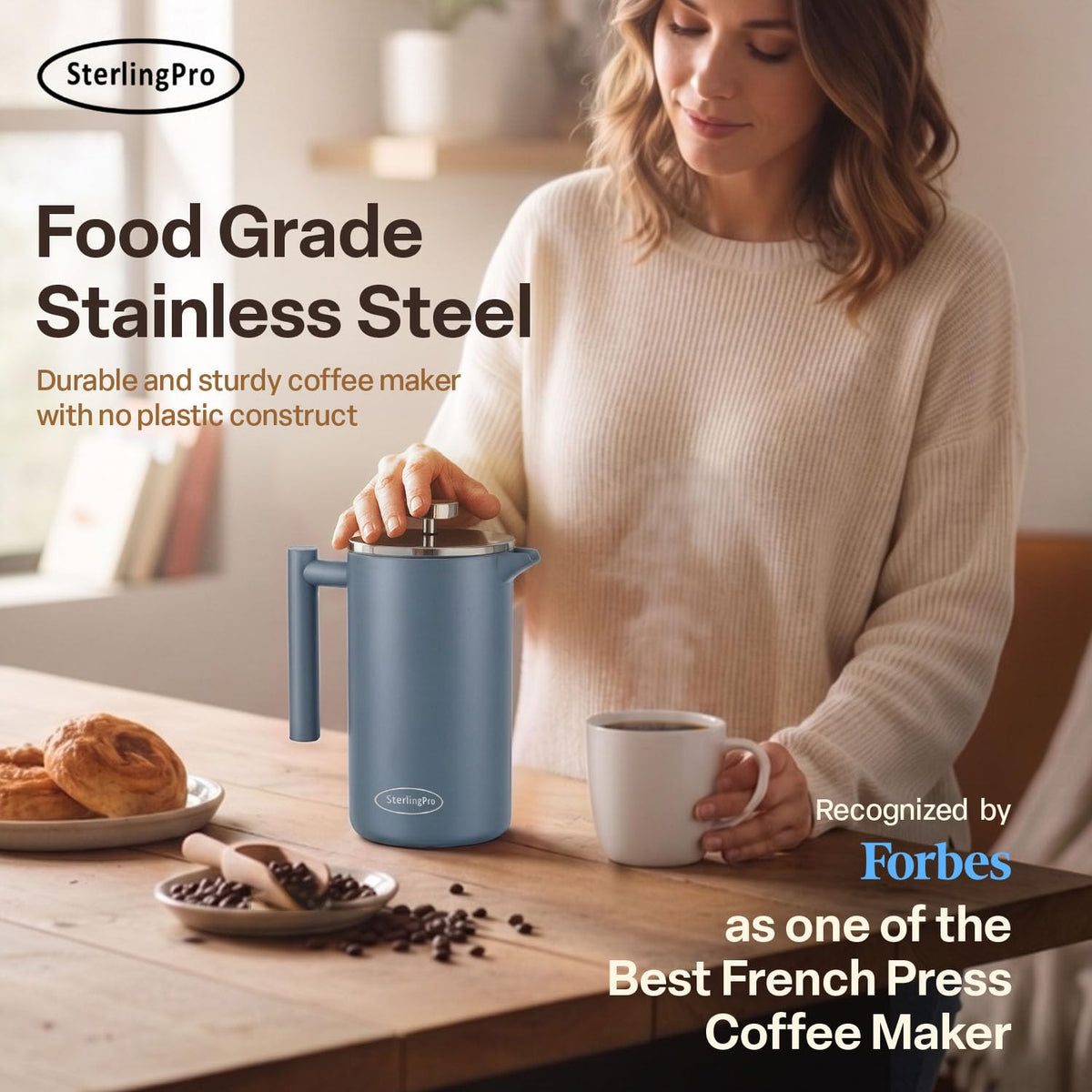 Non Toxic Extra Large Insulated Stainless Steel French Press Coffee Maker 59oz