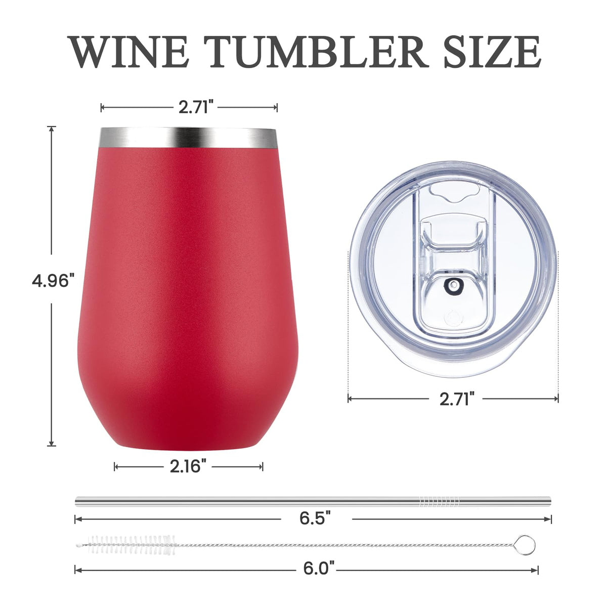 Durable 12oz Stainless Steel Wine Tumbler with Lid and straw