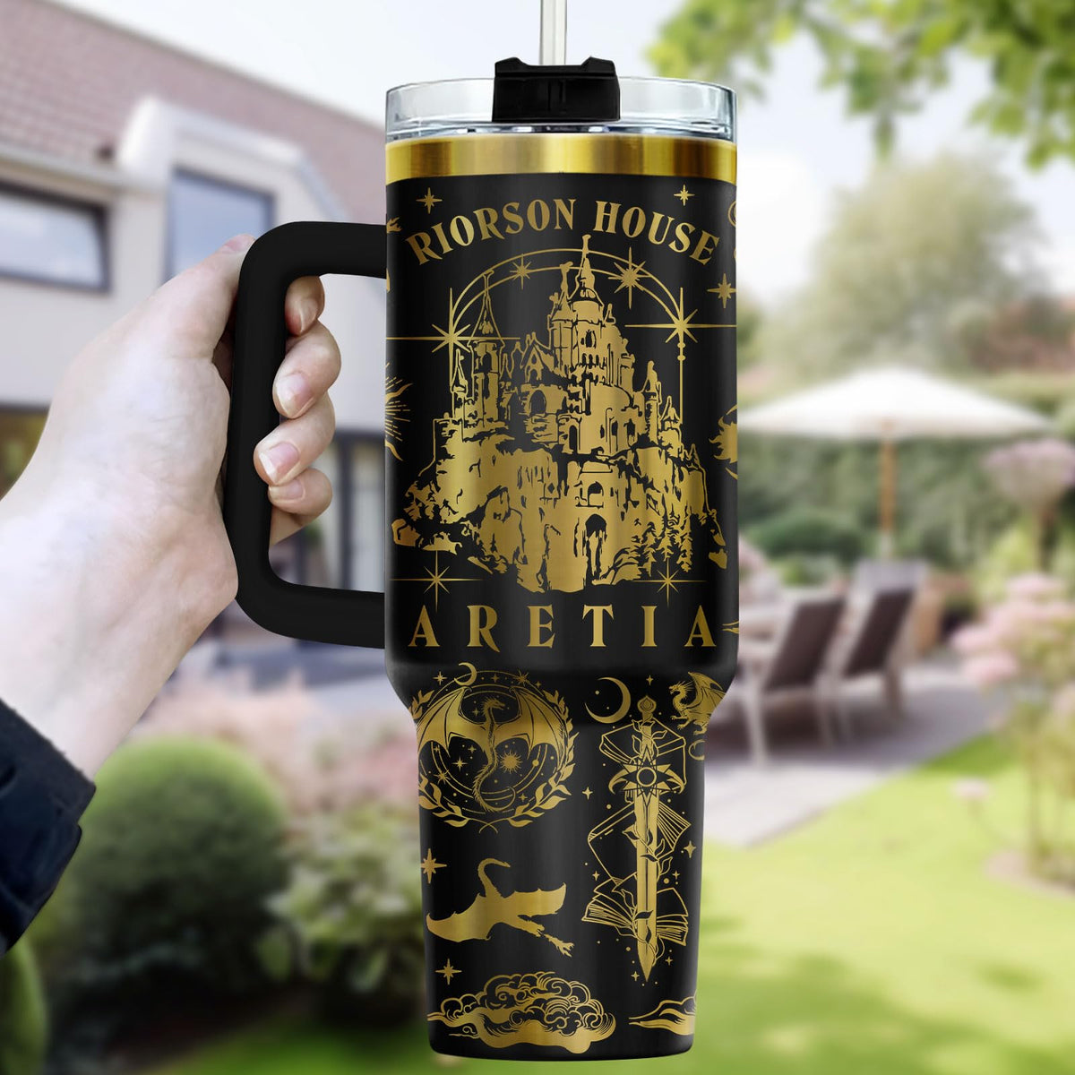 Fantasy Castle Dragon 40 oz Tumbler with Handle