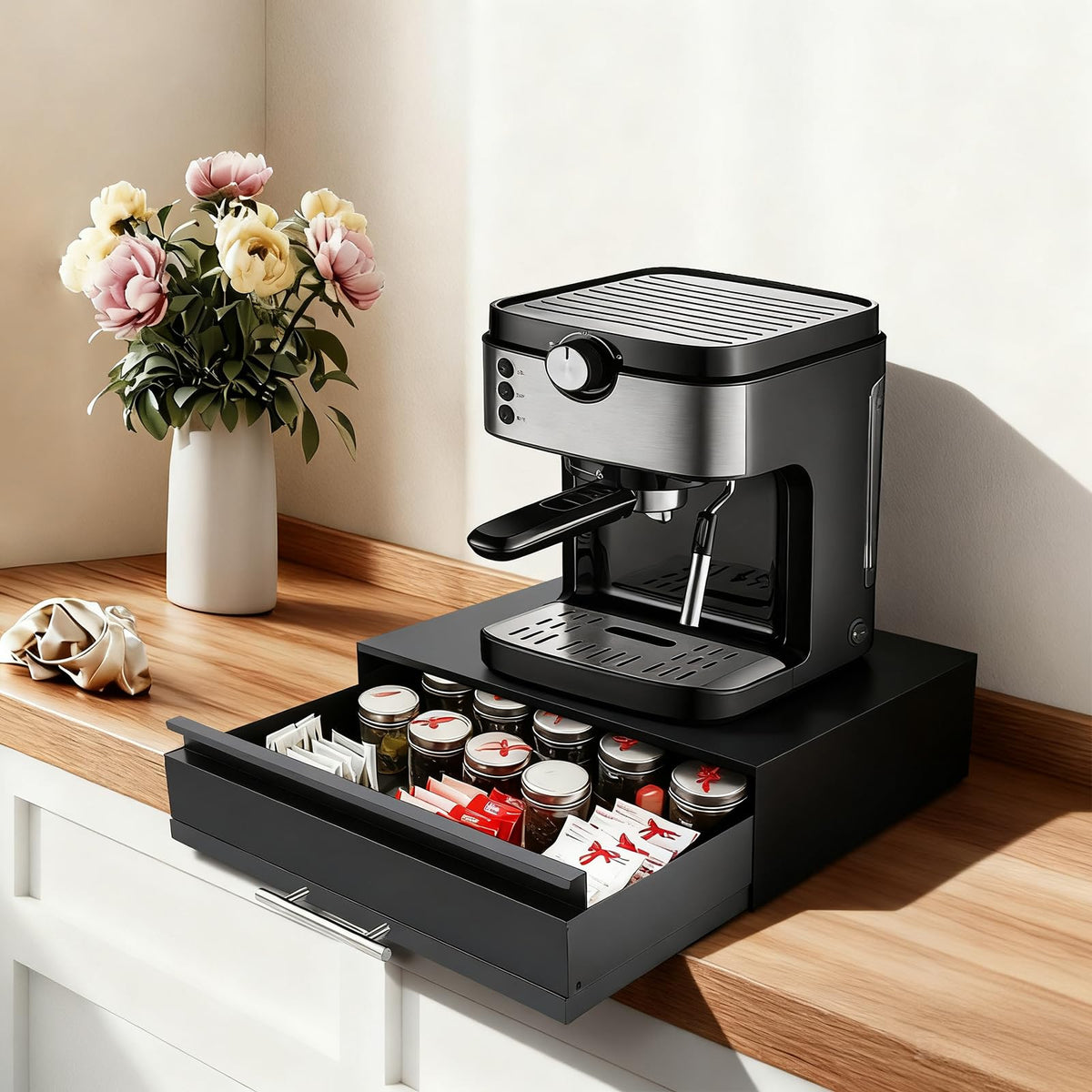 Microwave Rack Coffee Pod Holder with Drawer & Shelf