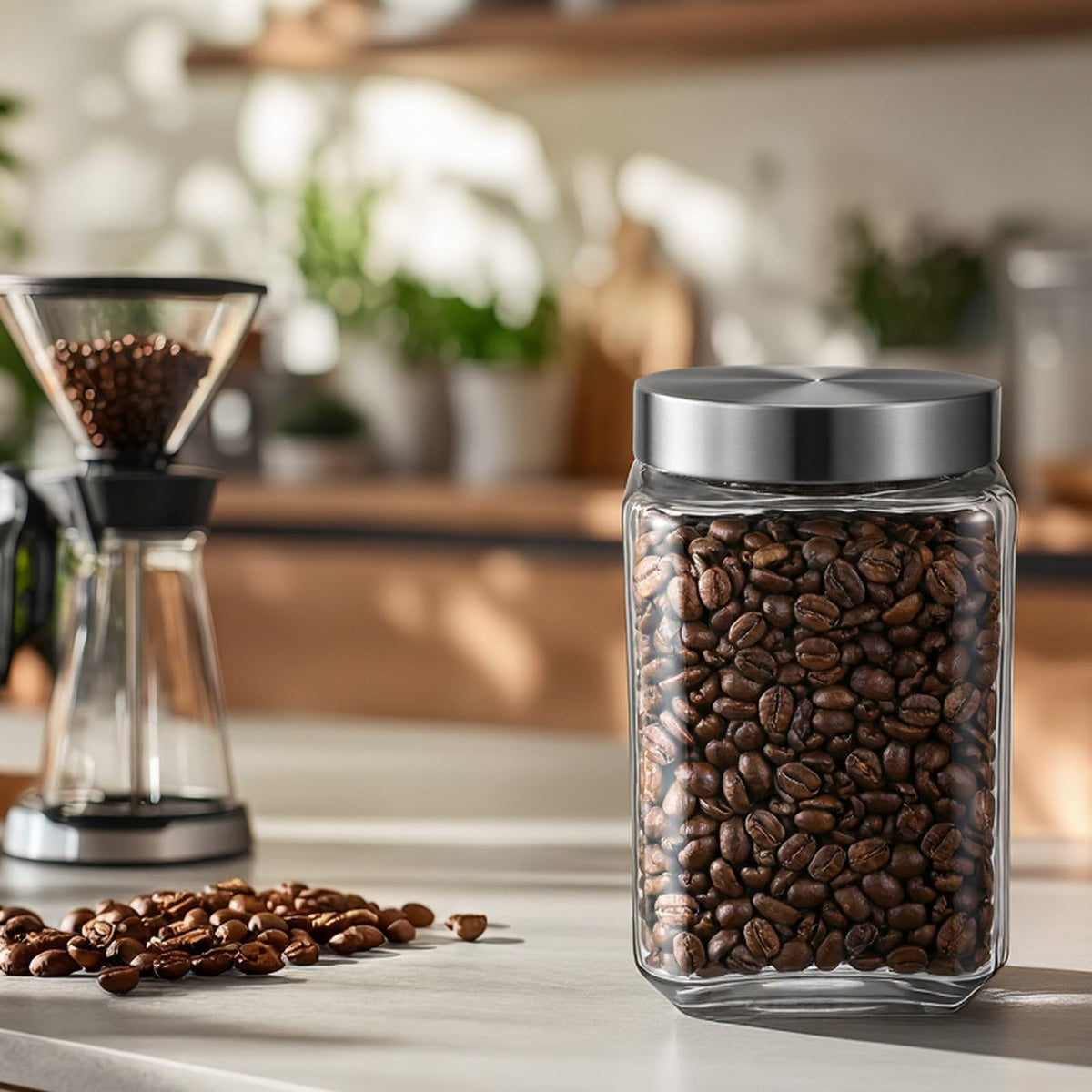 6 Pack 51 oz Square Glass Jars with Lids Wide Mouth Kitchen (6 Count)