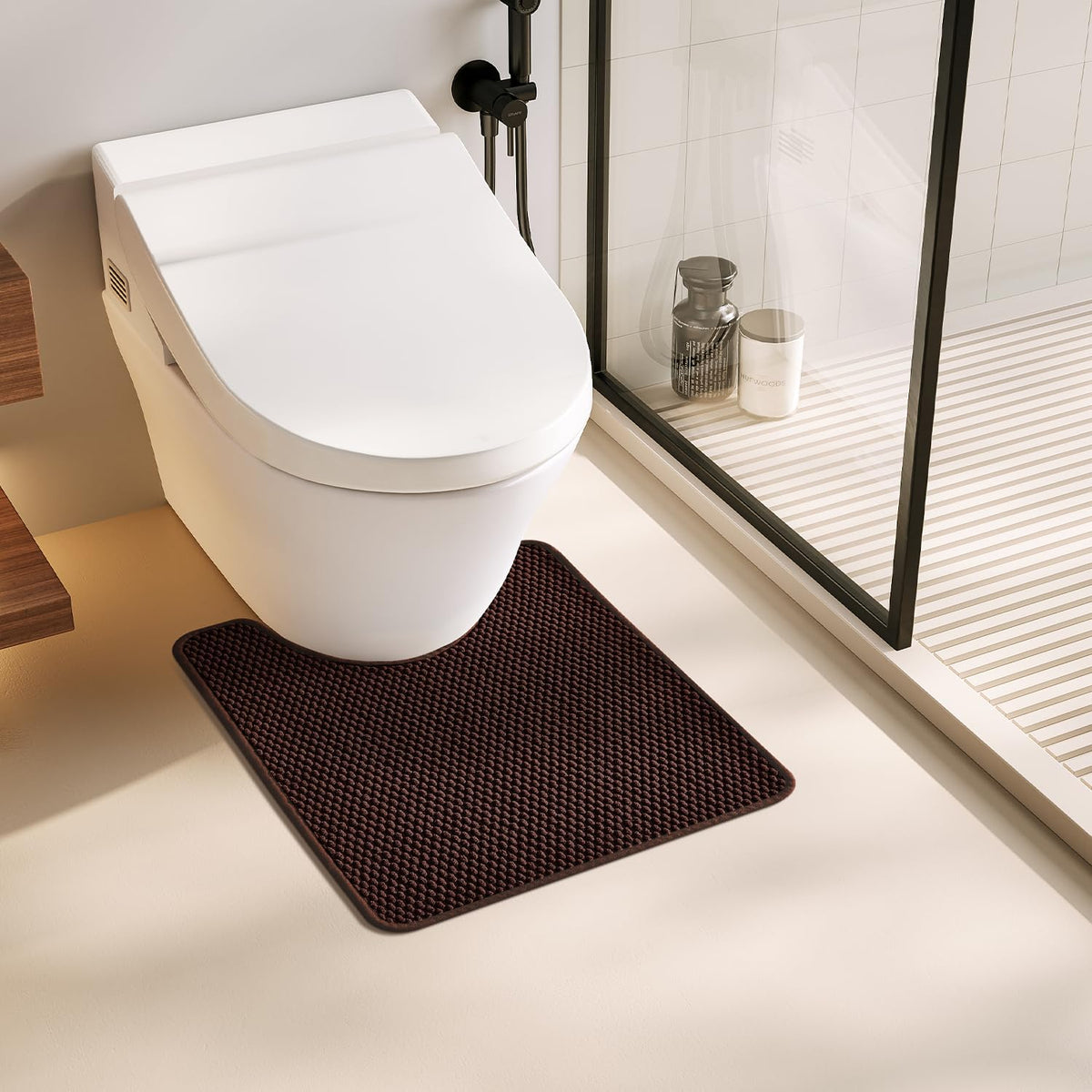 Toilet Rug Thin Toilet Rugs U Shaped Washable Non Slip Absorbent Quick Dry Low Pile Toilet Mat (3.3329 Sq Ft)