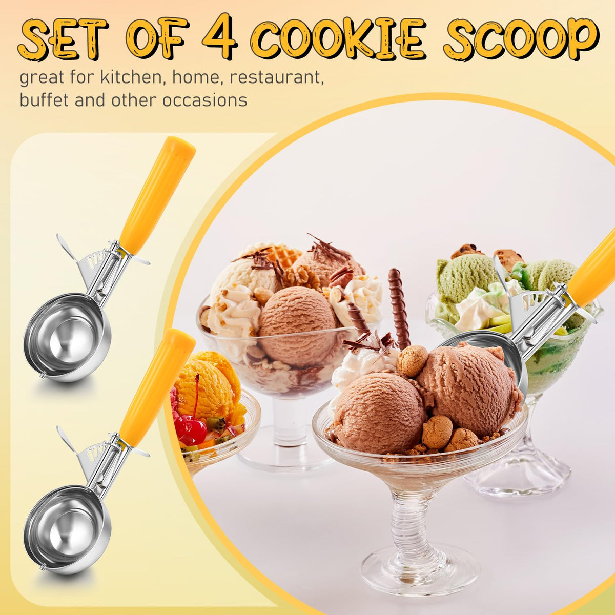 4 Pcs Ice Cream Scooper with Trigger