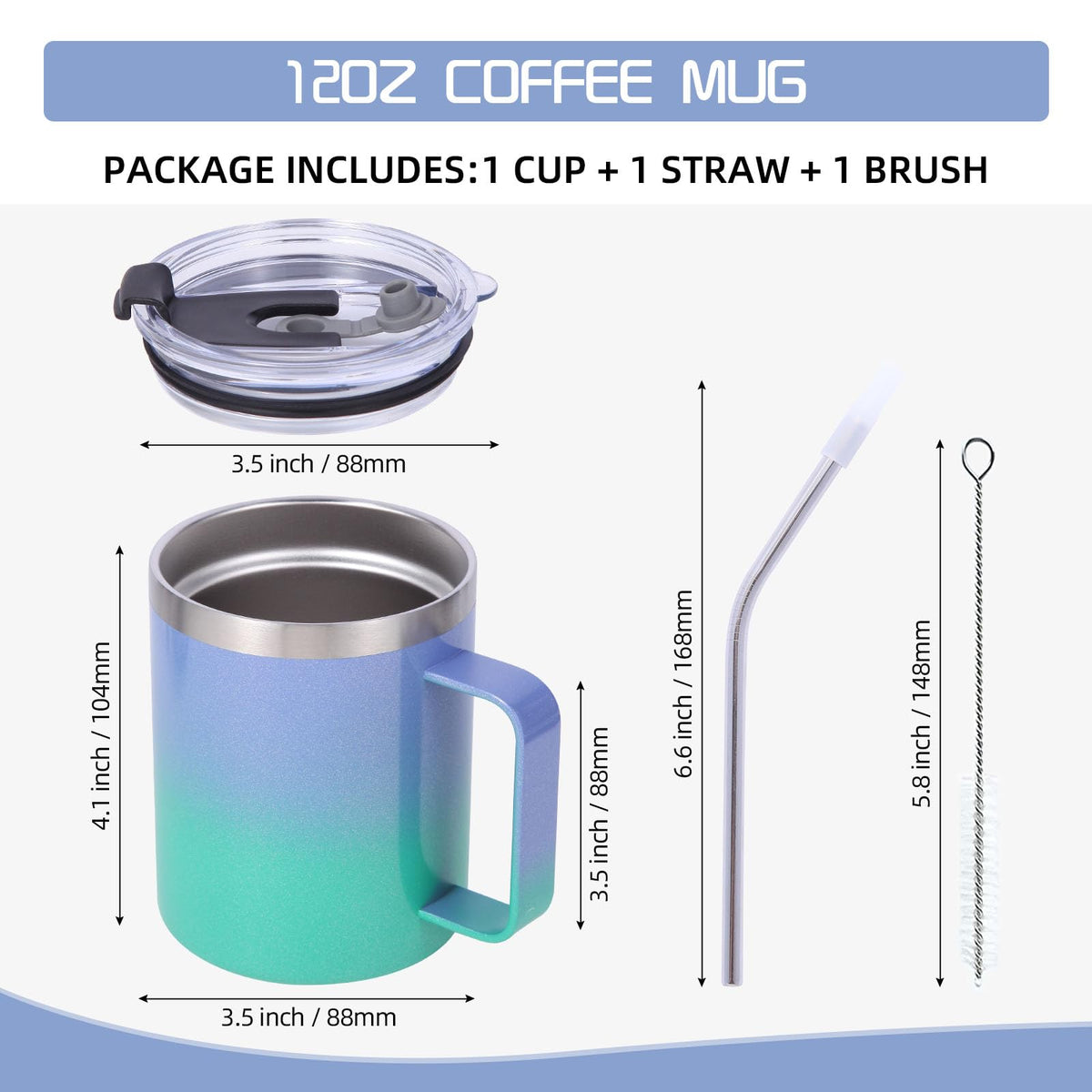 12oz Insulated Leakproof Coffee Mug with Flip & Straw Lid