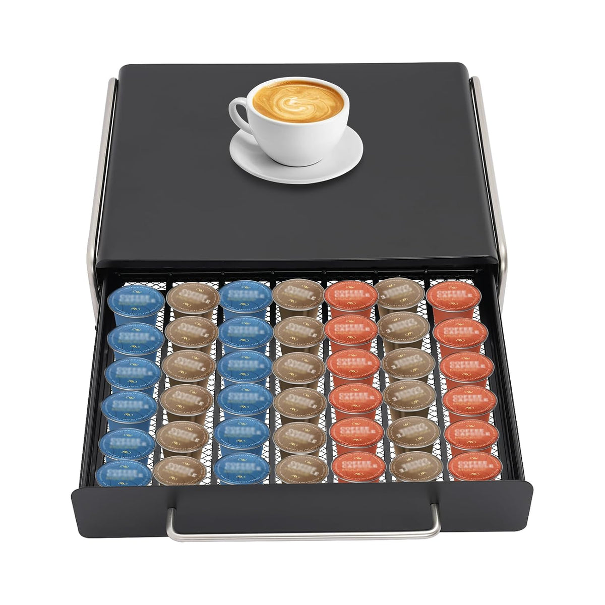 Black Large Coffee Capsule Organizer Coffee Pod Storage Drawer Rack Holder Stand for Countertop Kitchen Cabinet Coffee Bar Home Office Kitchen Organization and Storage with Handle