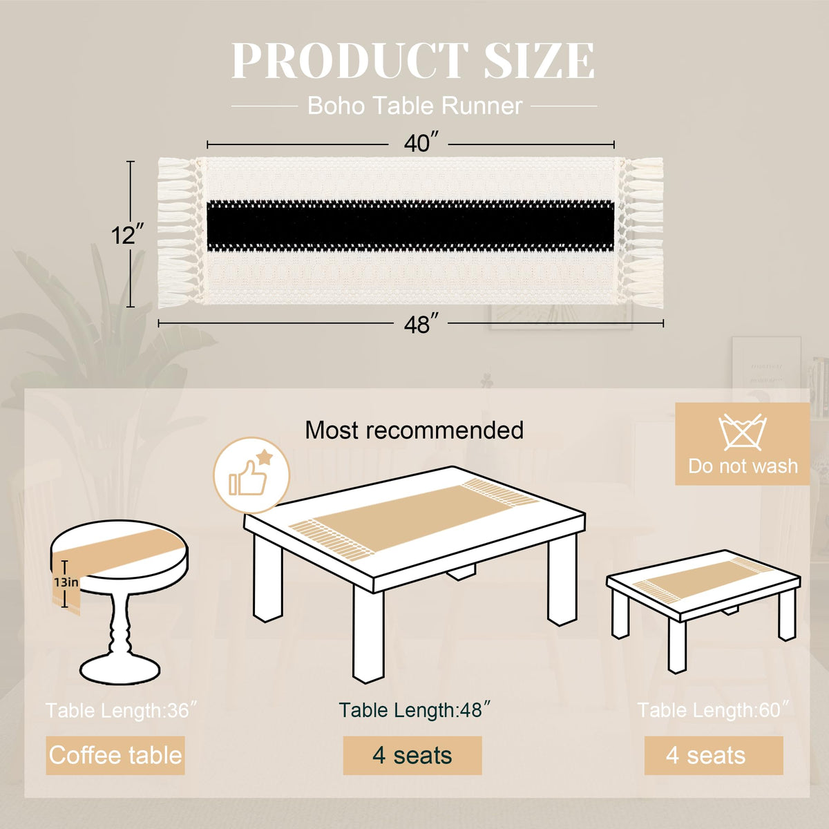 Farmhouse Table Runner for Home Decor 12x48 Black Fall Home Decor (4 Foot)