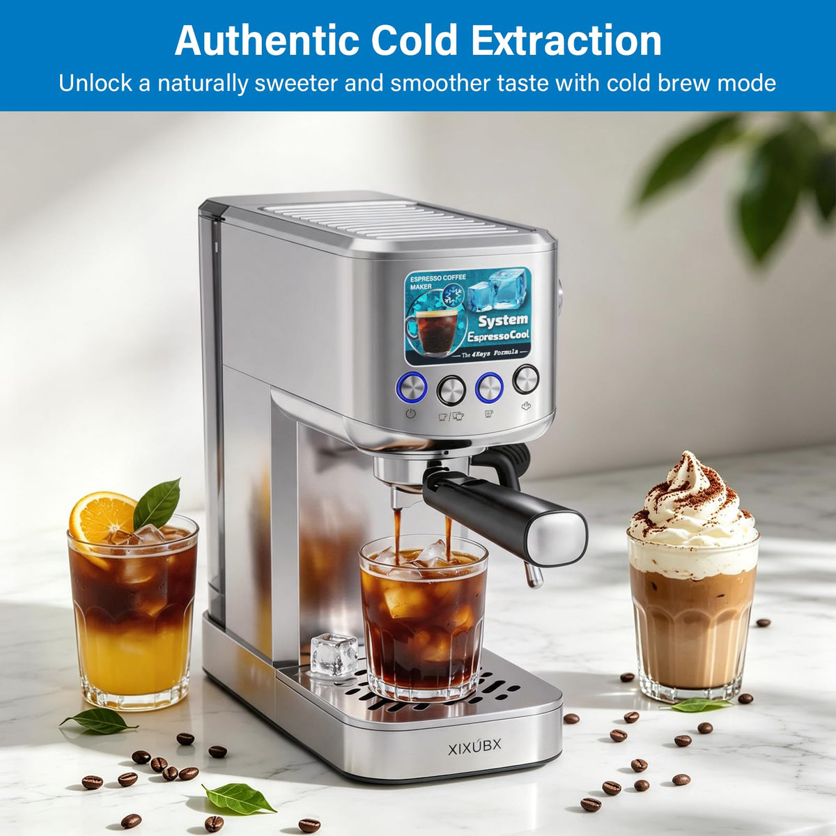 Cold Brew Espresso Maker with Milk Frother for Cappuccino & Latte