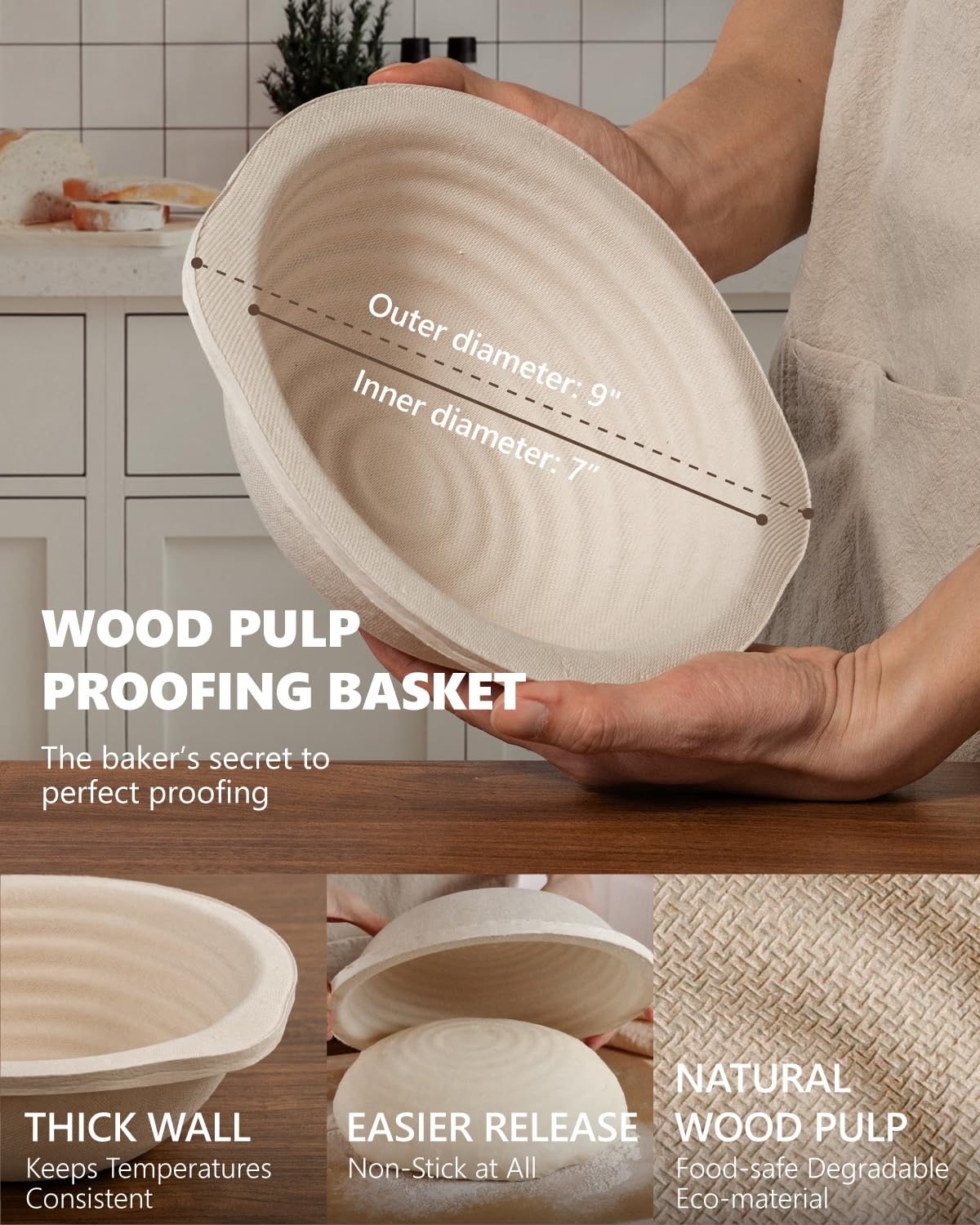 Wood Pulp Banneton Bread Proofing Baskets Set of 2